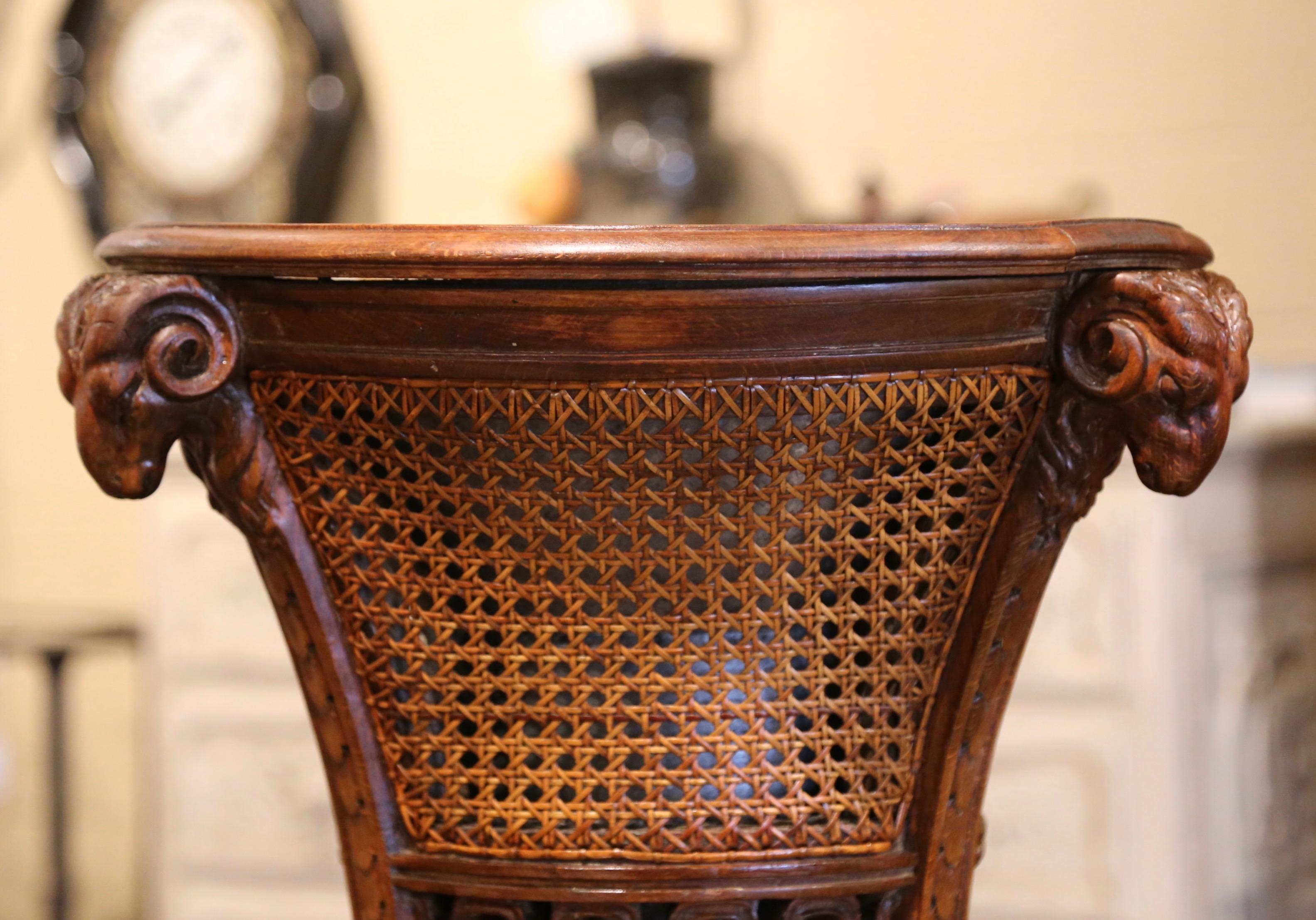 19th Century French Carved Walnut and Cane Jardiniere with Inside Zinc Liner 1