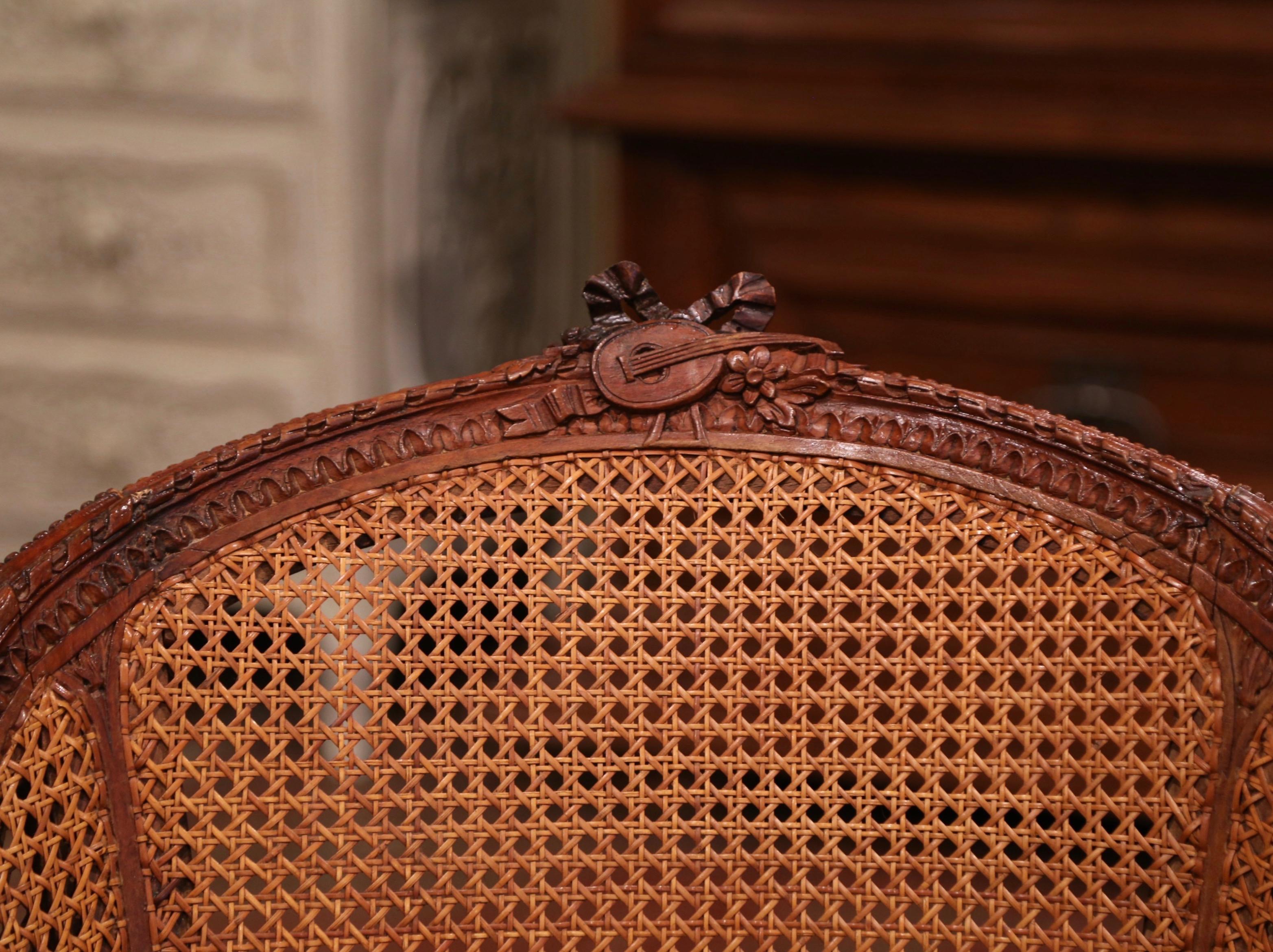 19th Century French Carved Walnut and Cane Swivel Desk Armchair with Leather 3