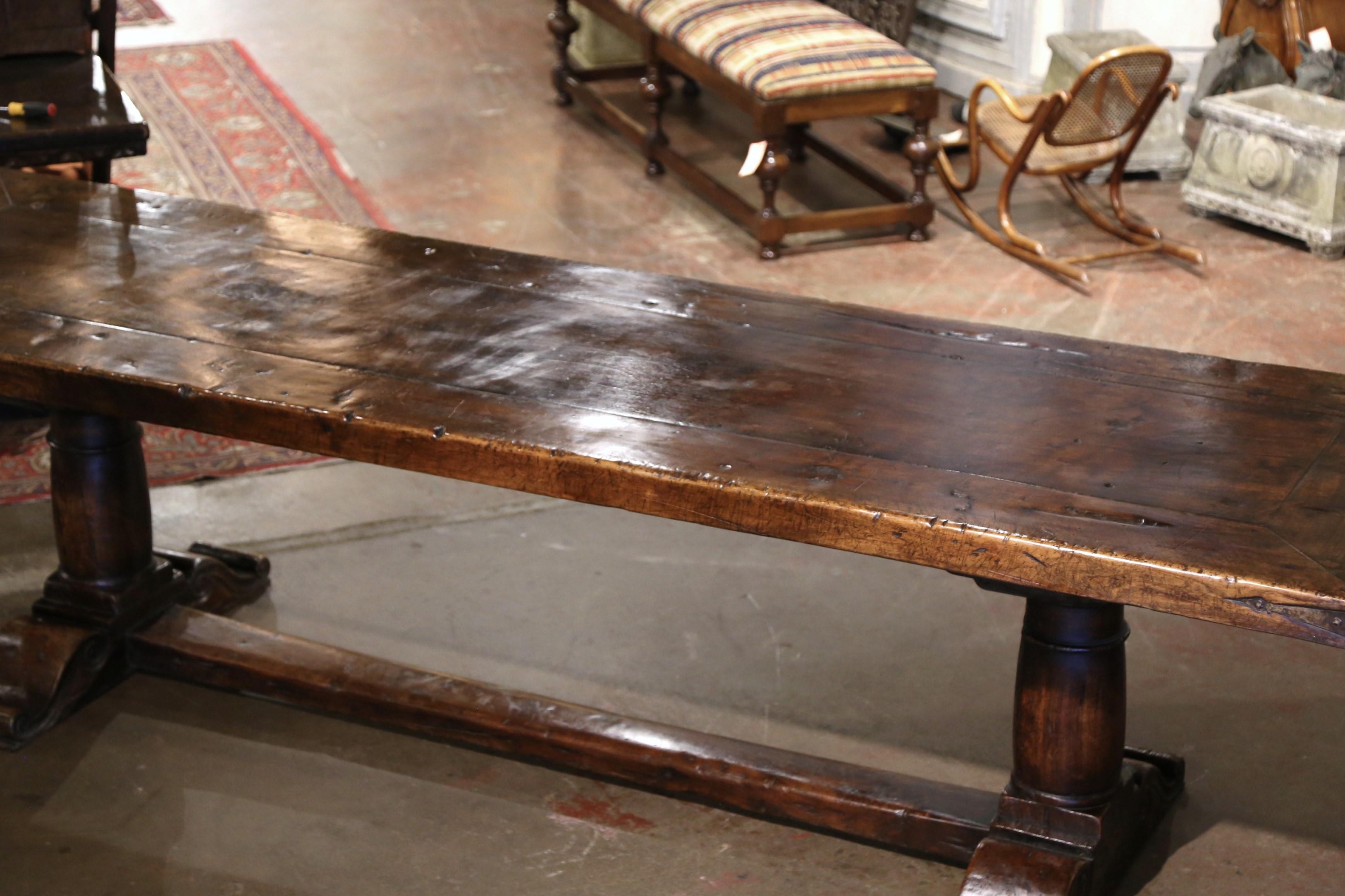 19th Century French Carved Walnut and Chestnut Trestle Dining Farm Table 6