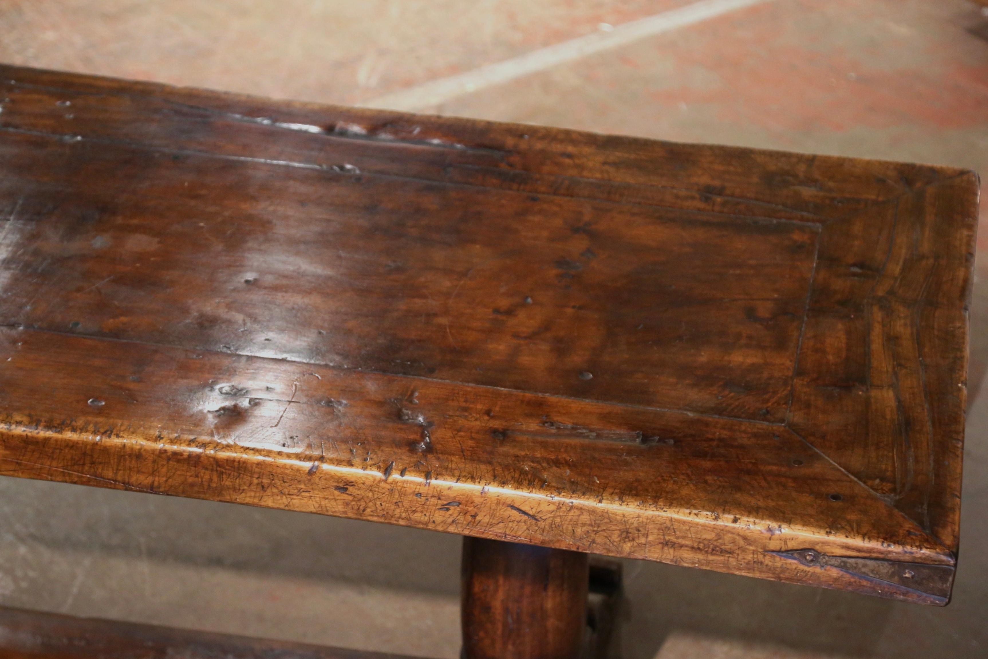 19th Century French Carved Walnut and Chestnut Trestle Dining Farm Table 7