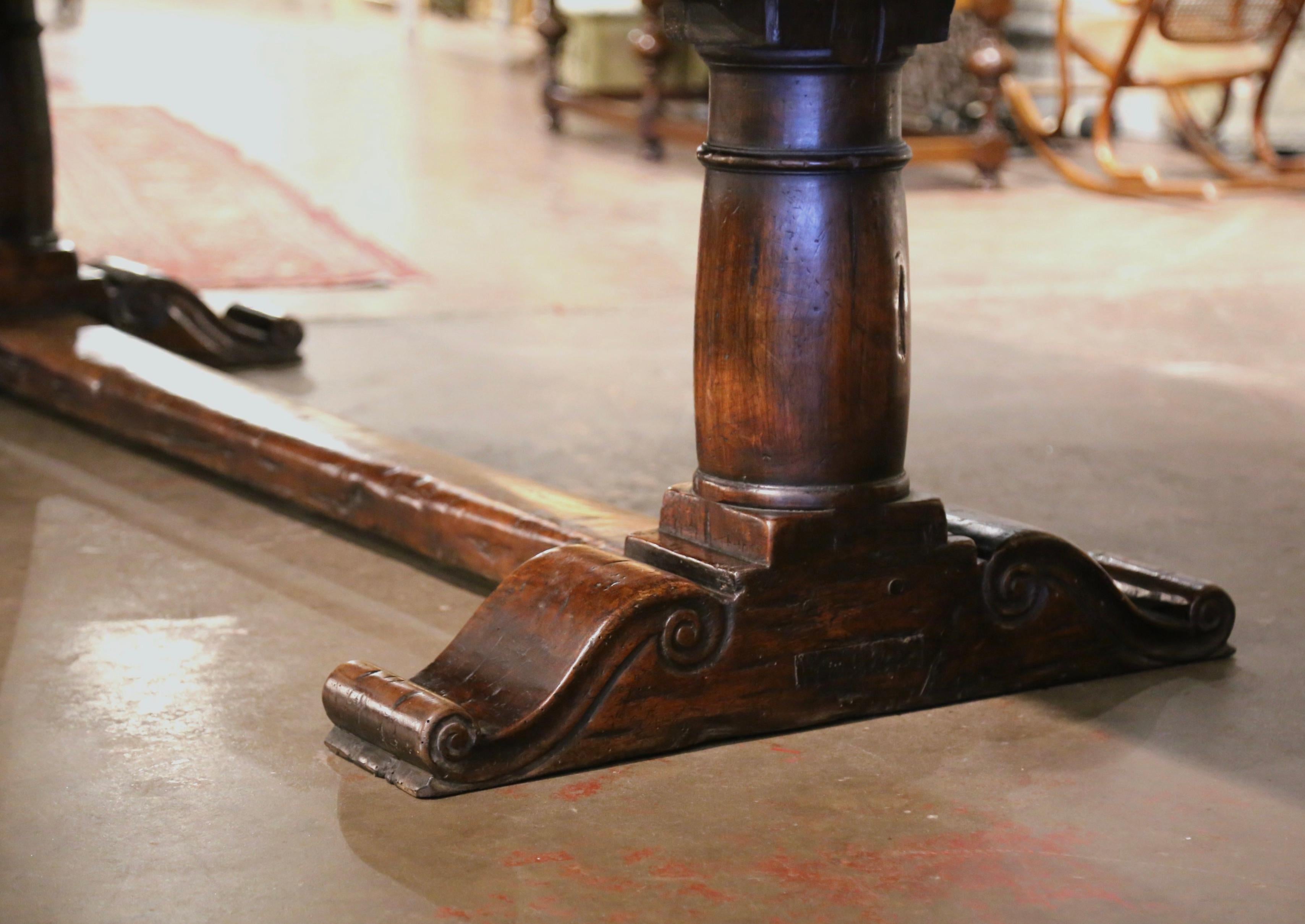 19th Century French Carved Walnut and Chestnut Trestle Dining Farm Table 10