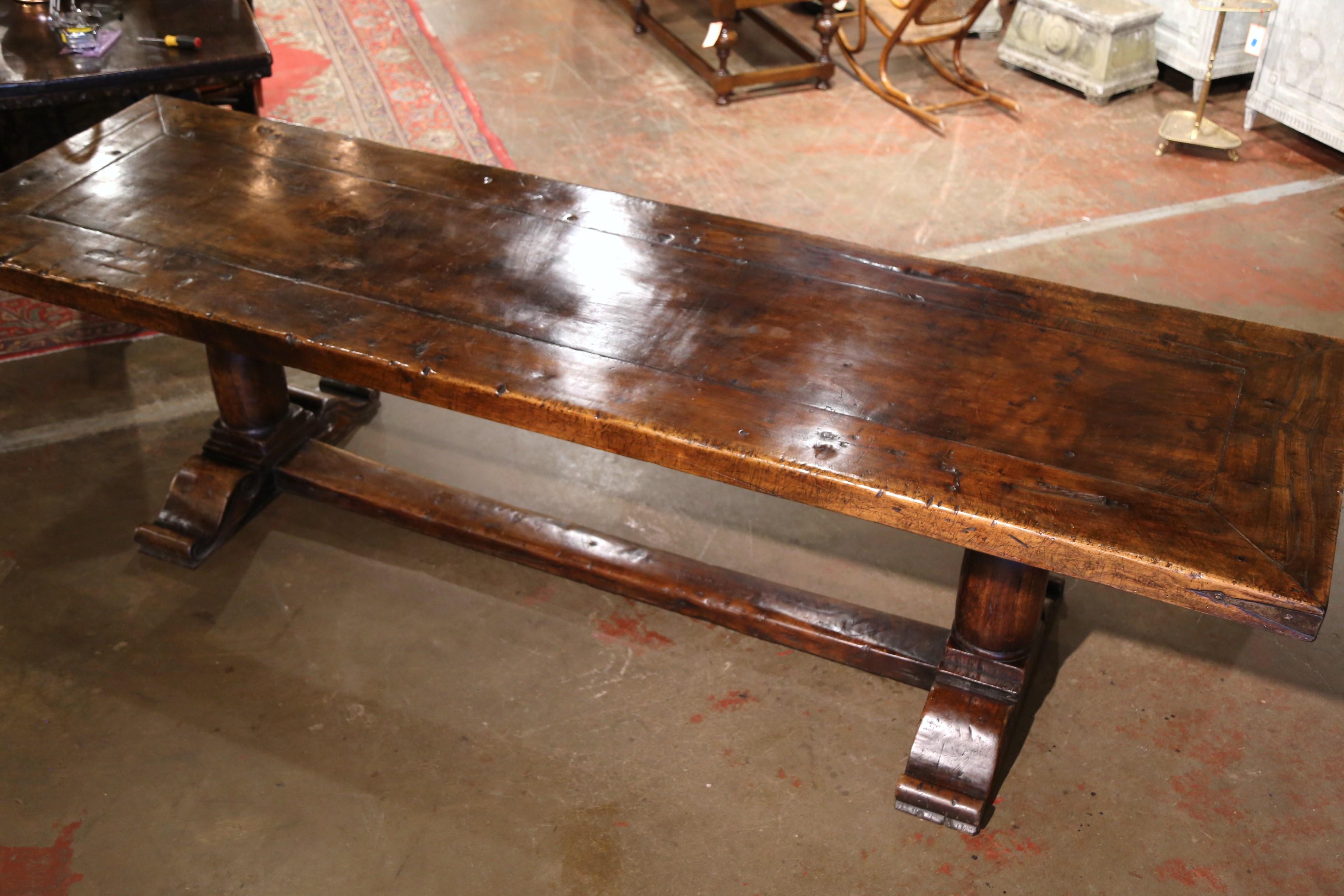 Louis XIII 19th Century French Carved Walnut and Chestnut Trestle Dining Farm Table