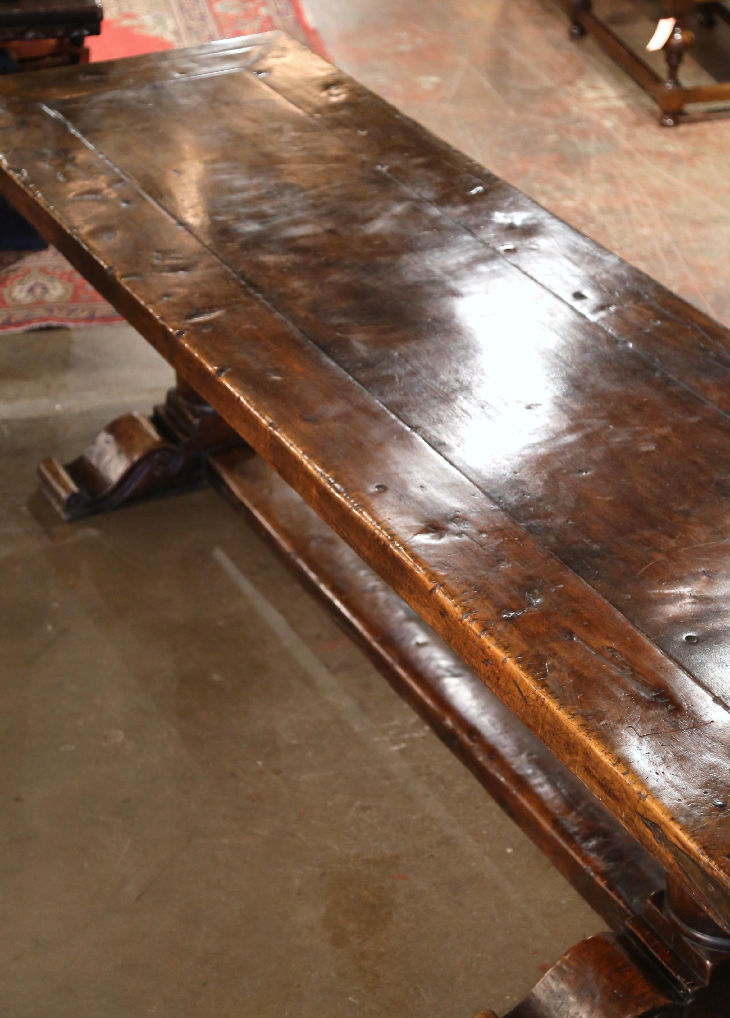 19th Century French Carved Walnut and Chestnut Trestle Dining Farm Table 1