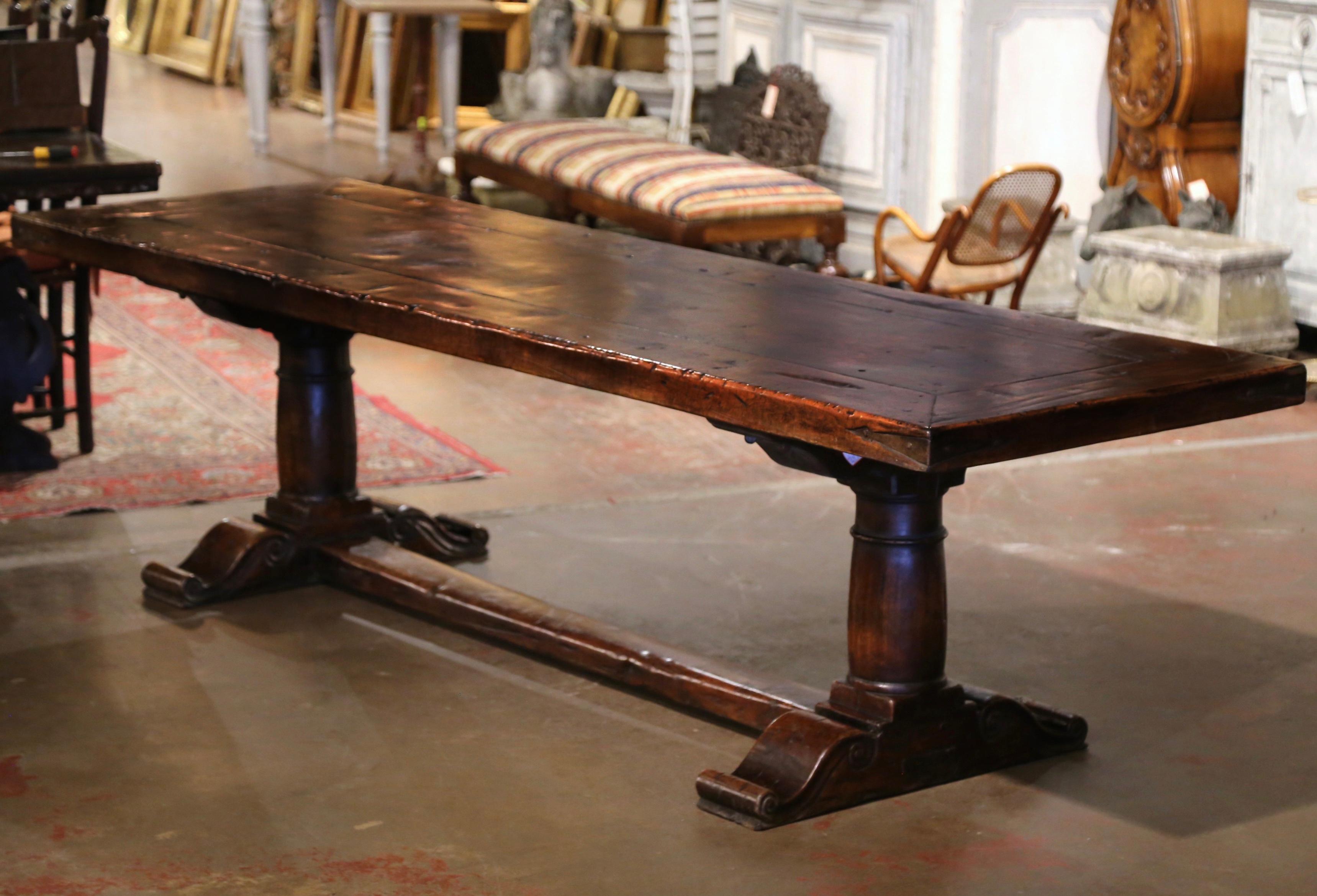 19th Century French Carved Walnut and Chestnut Trestle Dining Farm Table 2