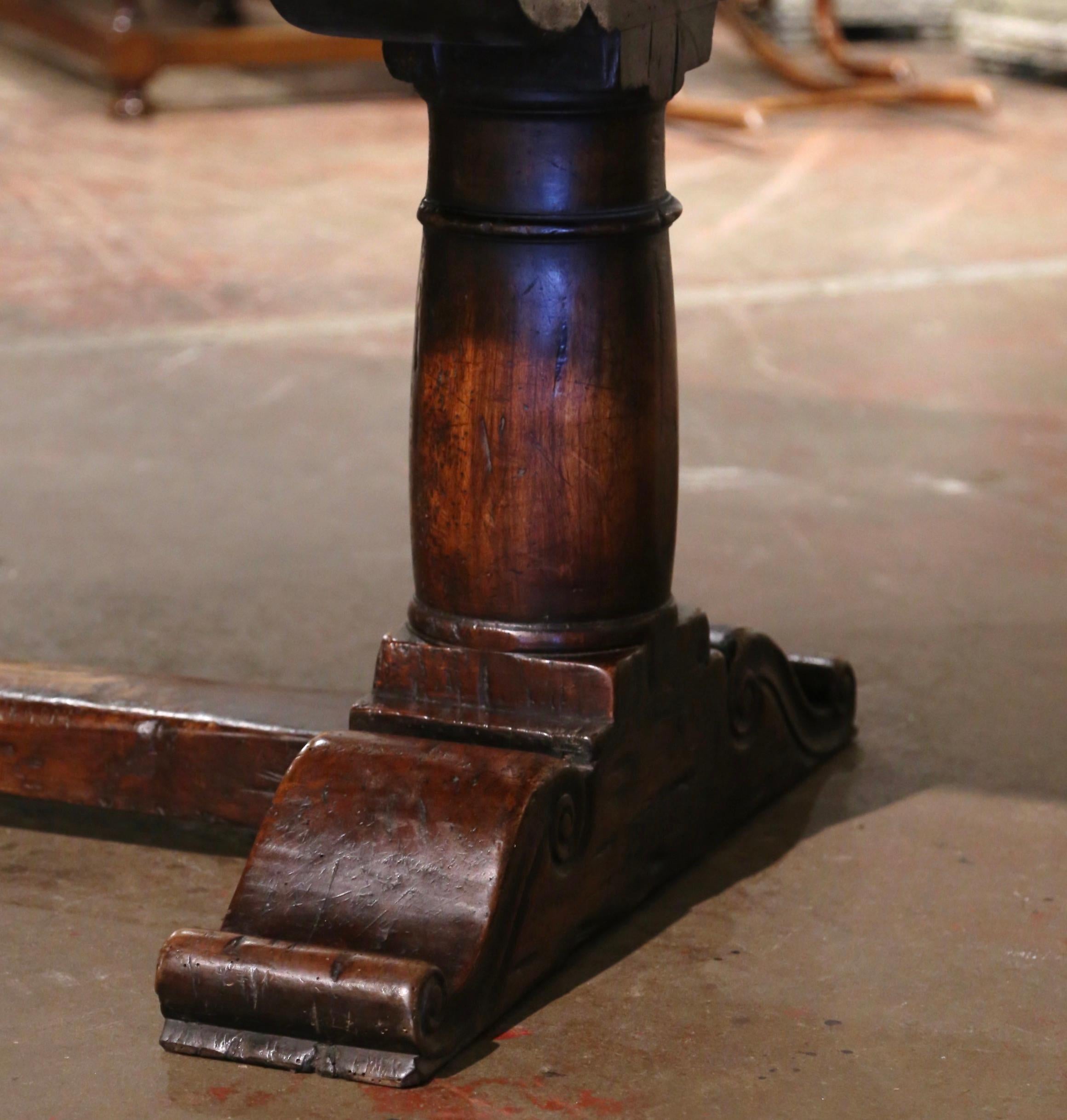 19th Century French Carved Walnut and Chestnut Trestle Dining Farm Table 4