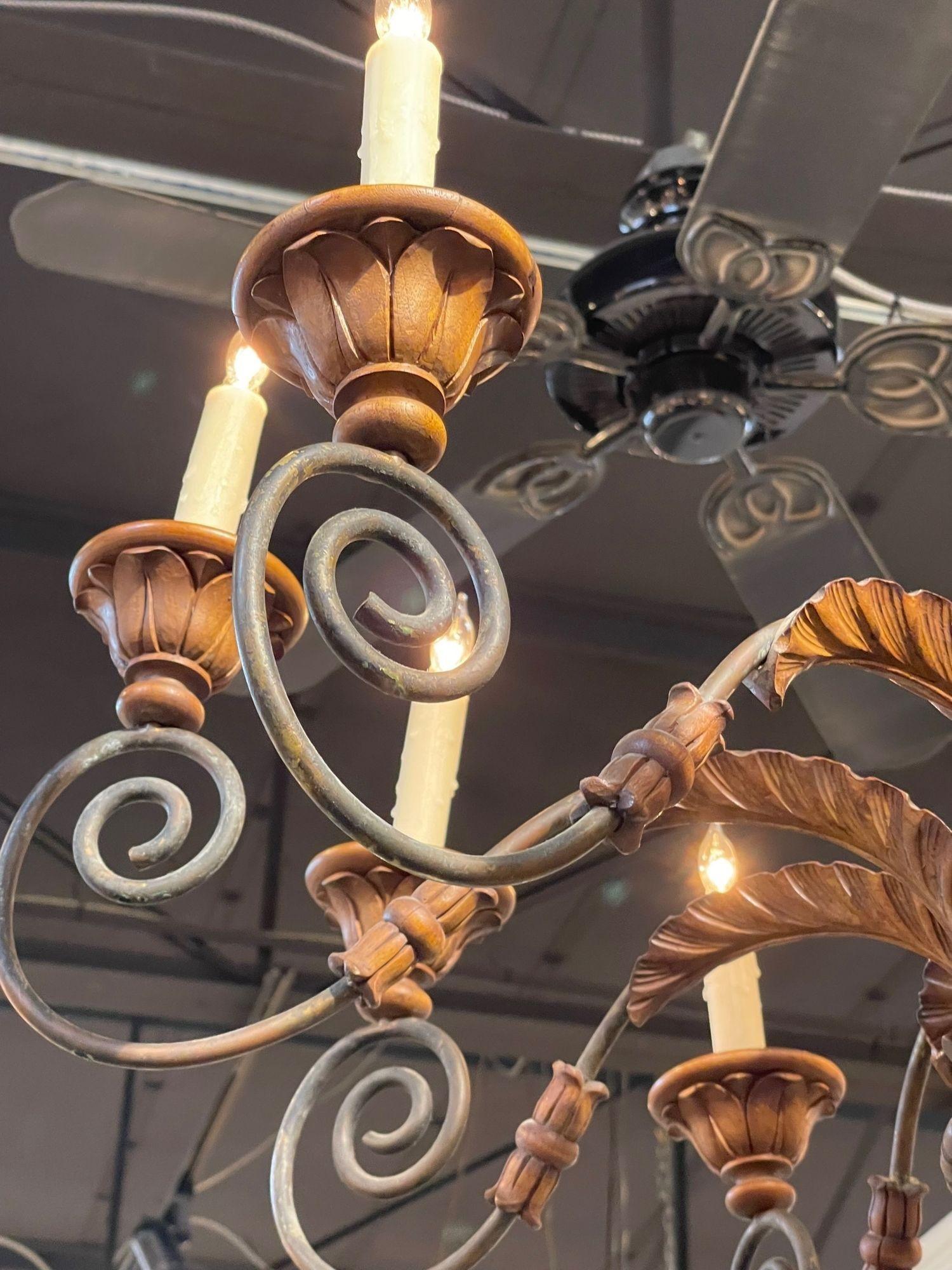 19th Century French Carved Walnut and Iron 10 Light Chandelier For Sale 3