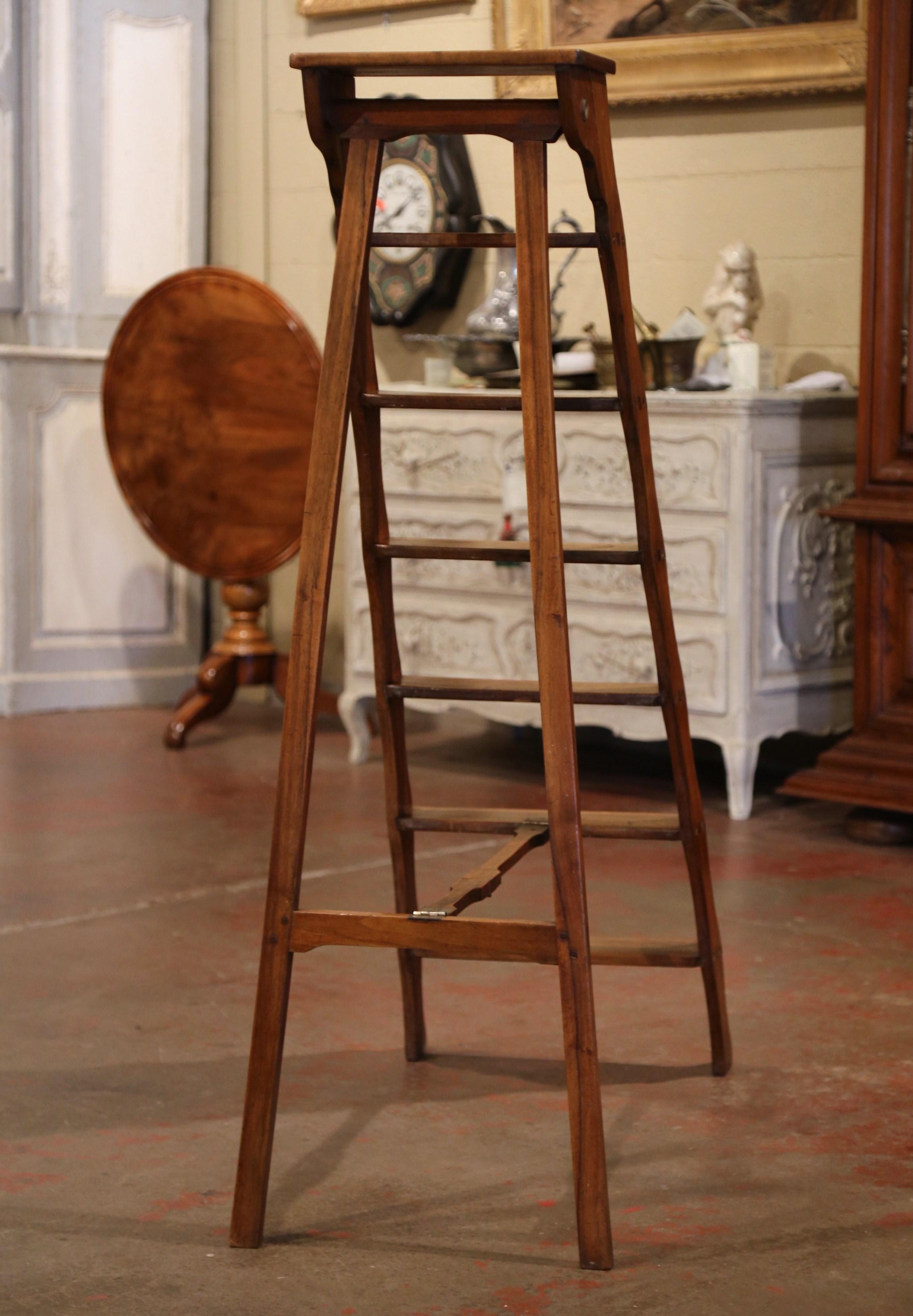 19th Century French Carved Walnut and Iron Folding Library Step Ladder 3