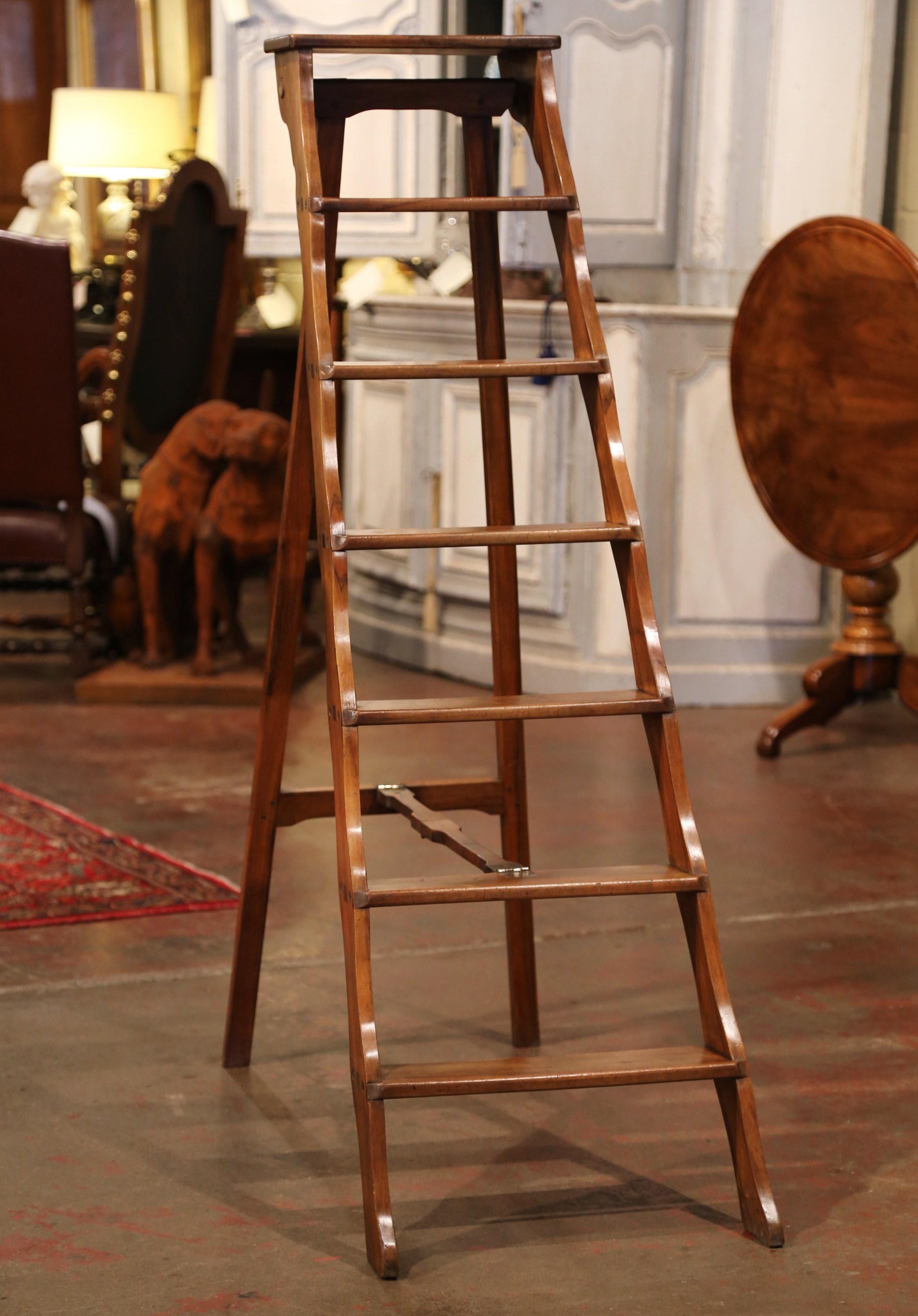 19th Century French Carved Walnut and Iron Folding Library Step Ladder 1