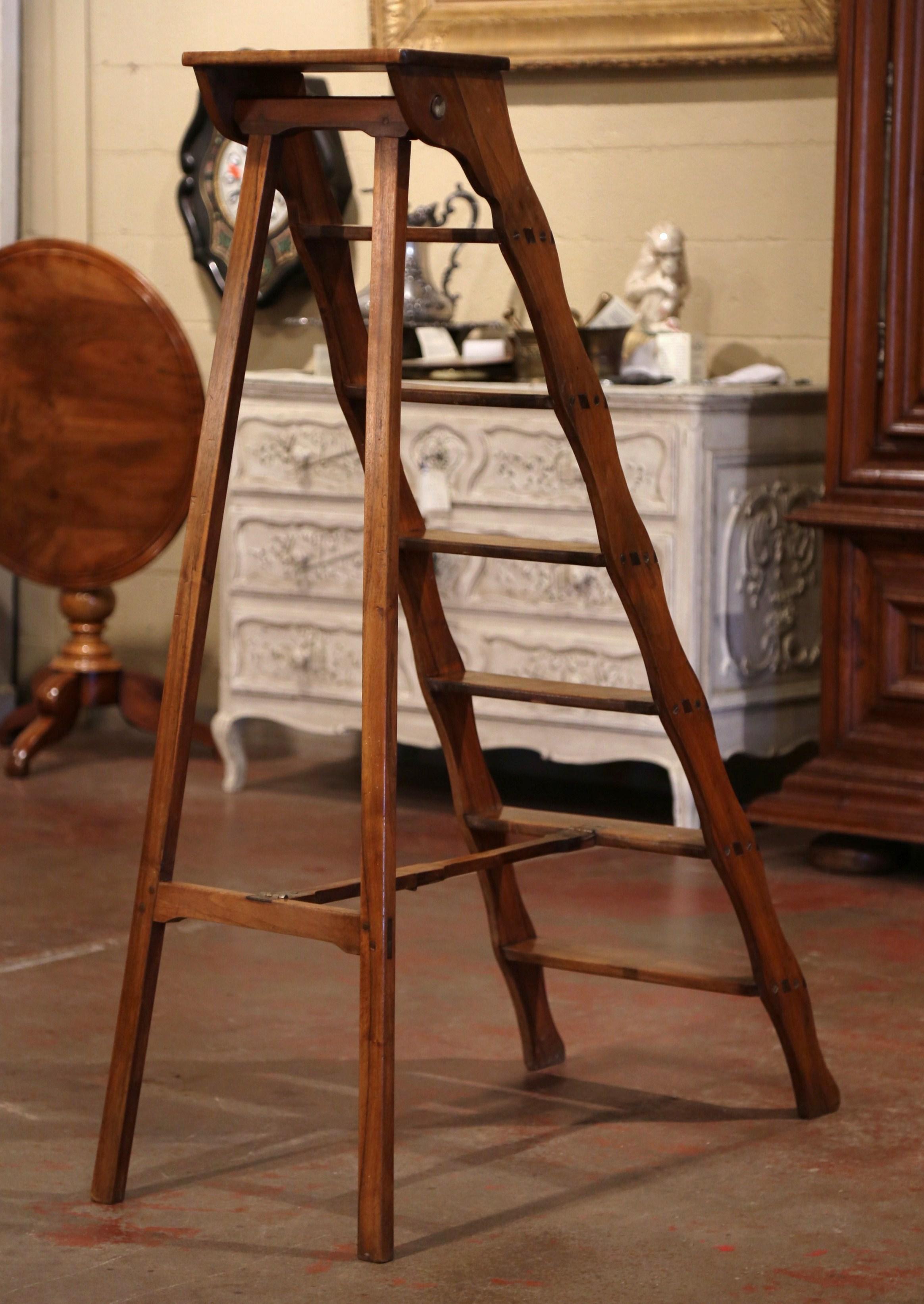 19th Century French Carved Walnut and Iron Folding Library Step Ladder 2
