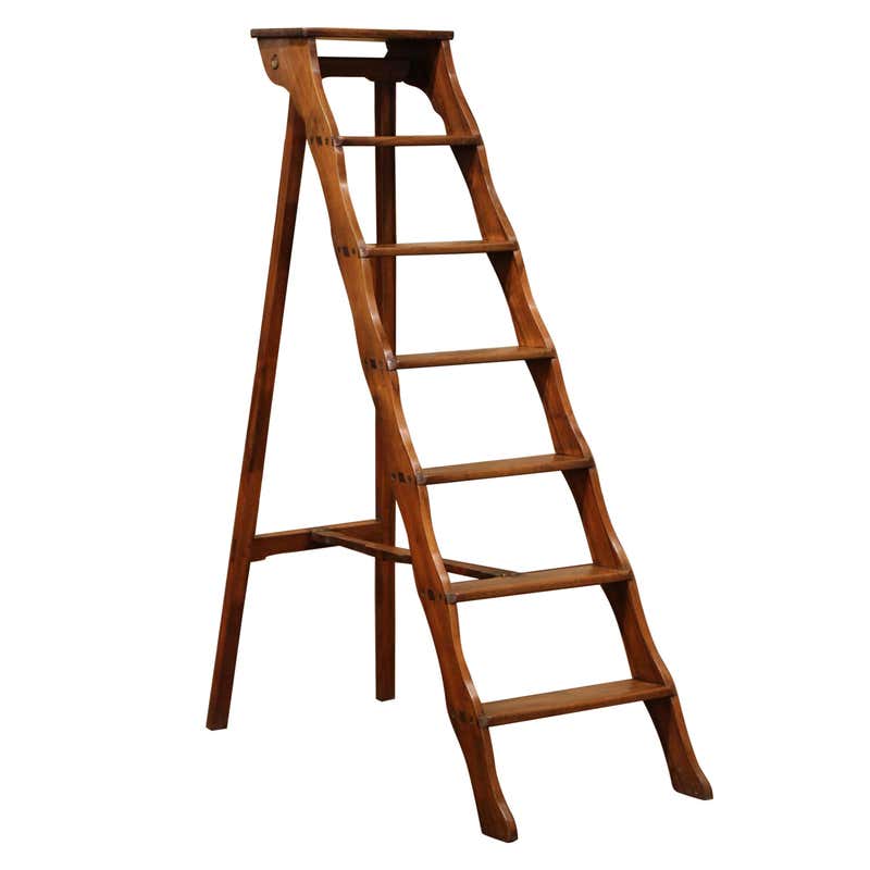 19th Century French Carved Walnut and Iron Folding Library Step Ladder ...