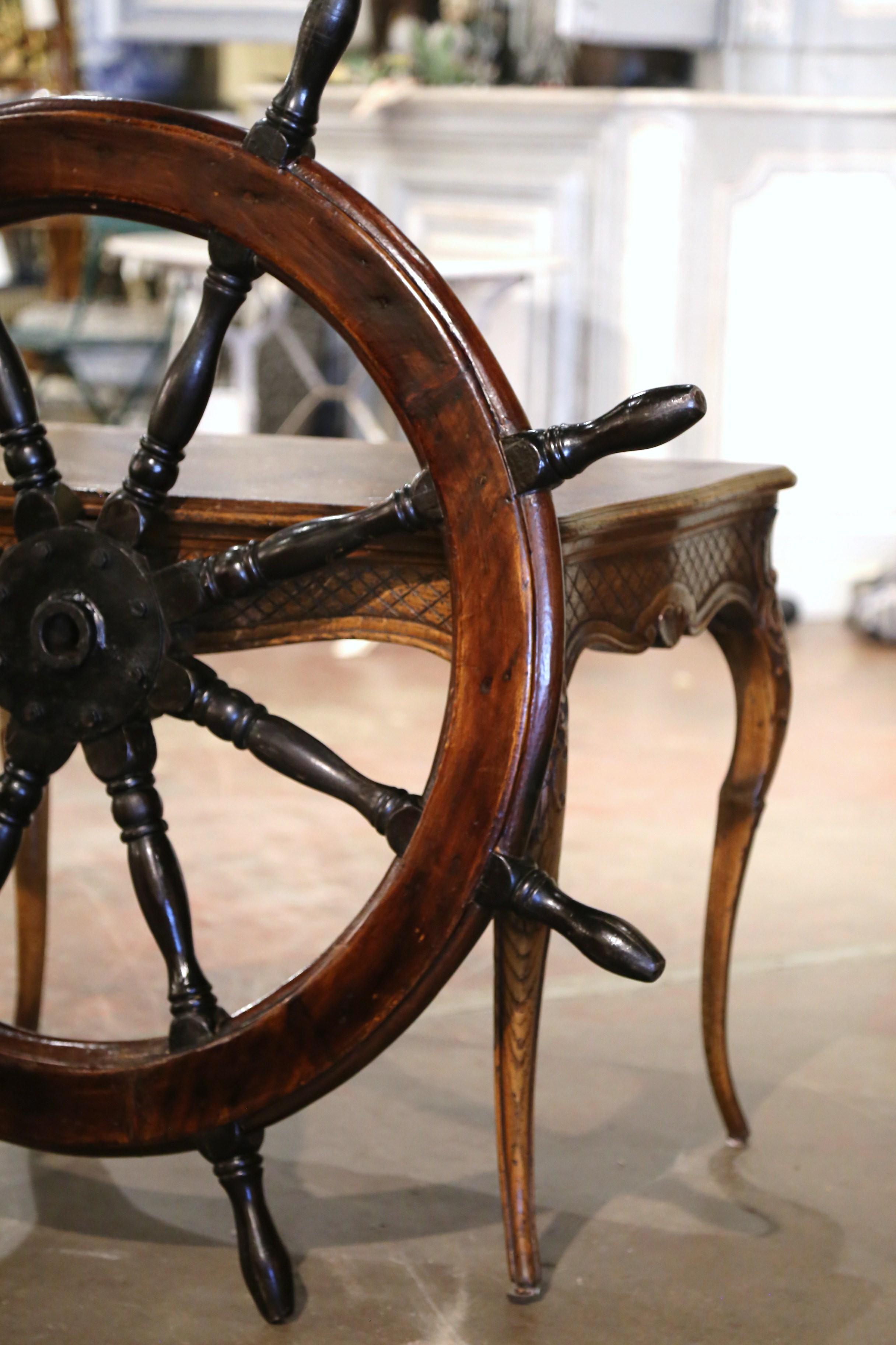 19th Century French Carved Walnut and Iron Sailboat Wheel 1