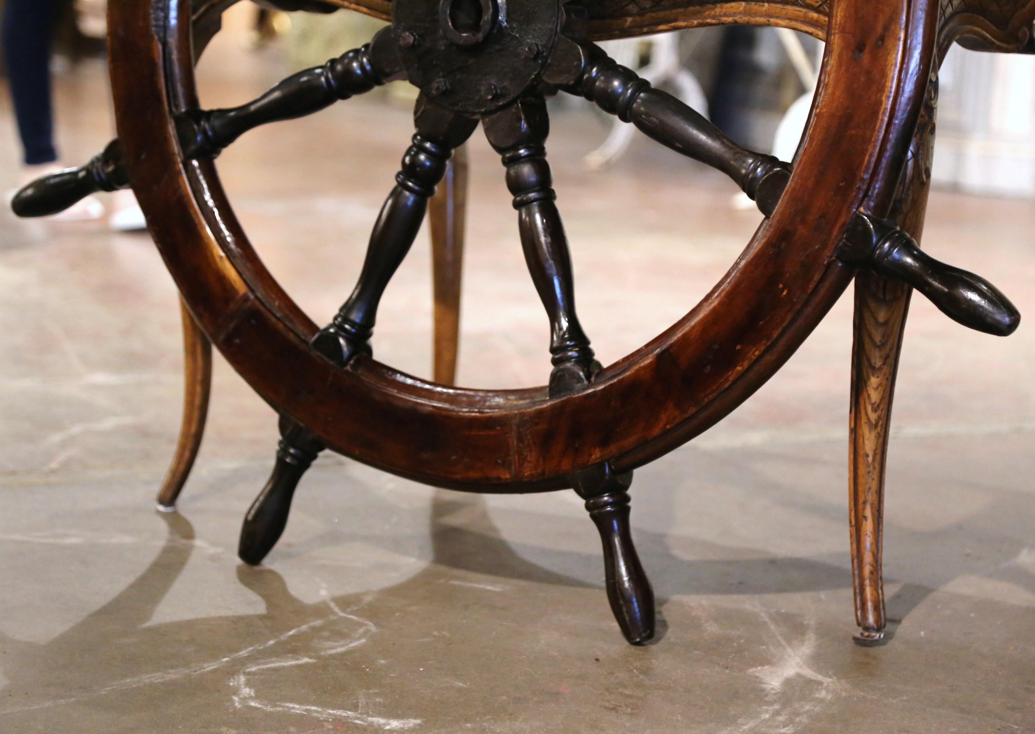 19th Century French Carved Walnut and Iron Sailboat Wheel 3