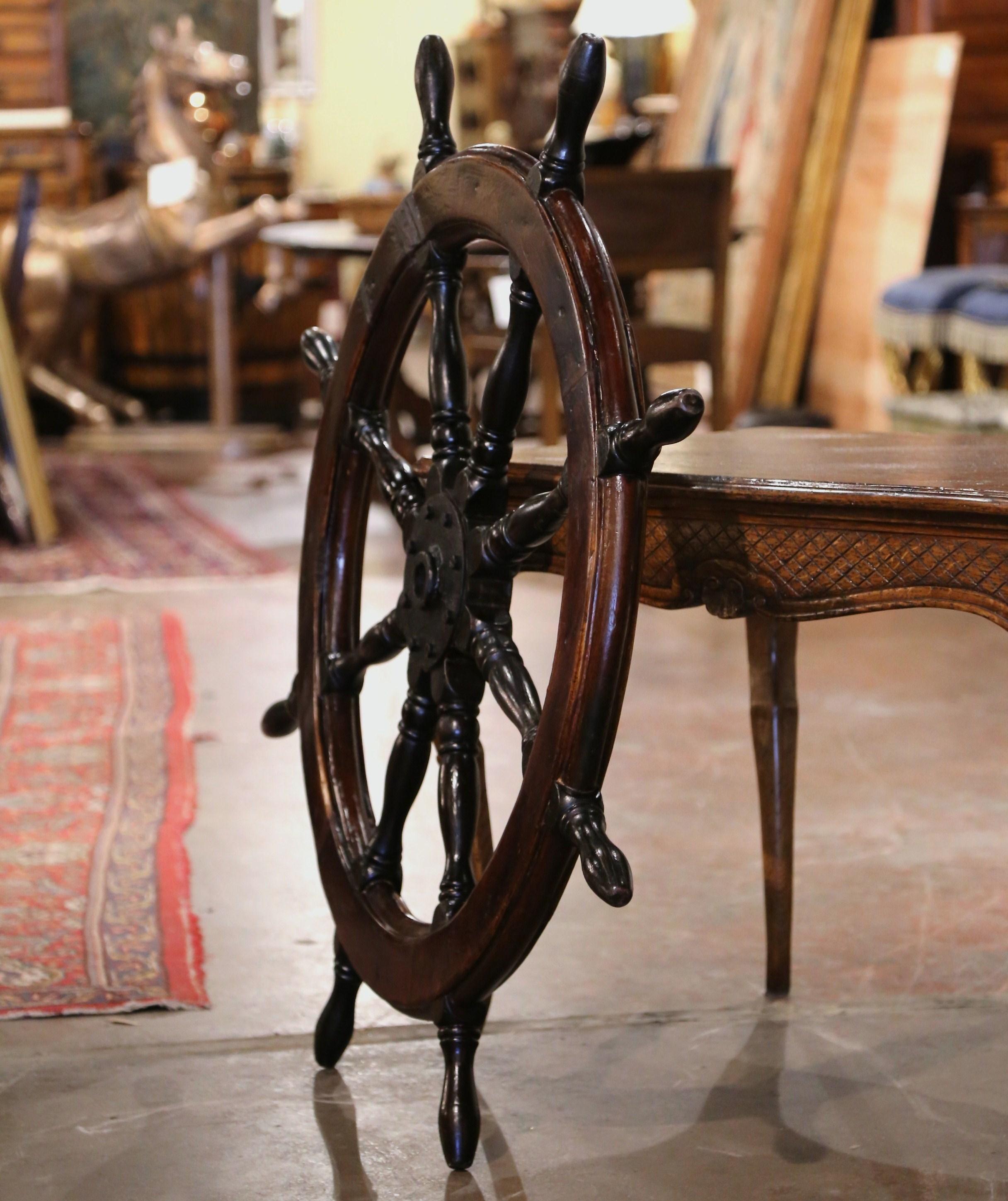 19th Century French Carved Walnut and Iron Sailboat Wheel 4