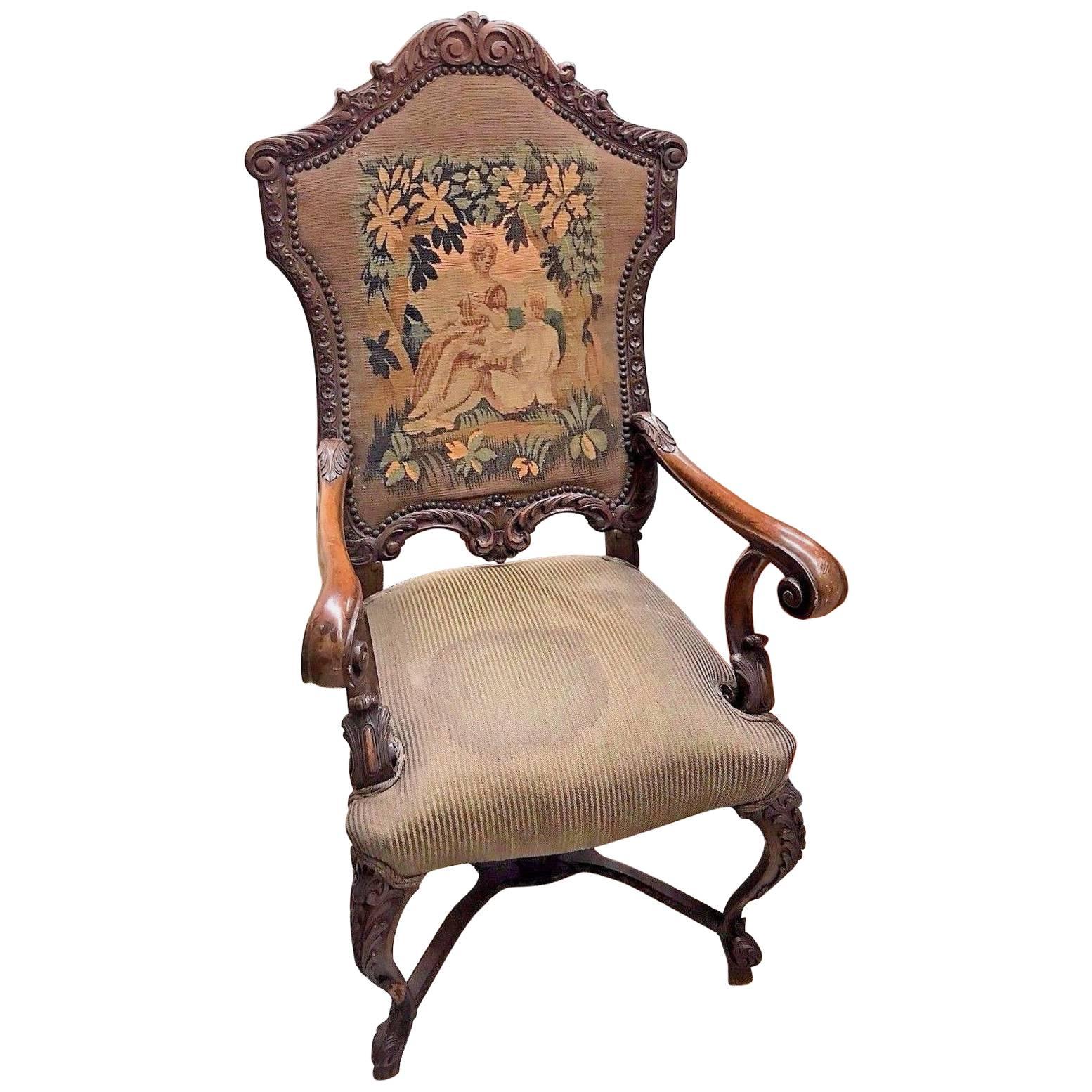 19th Century French Carved Walnut Armchair