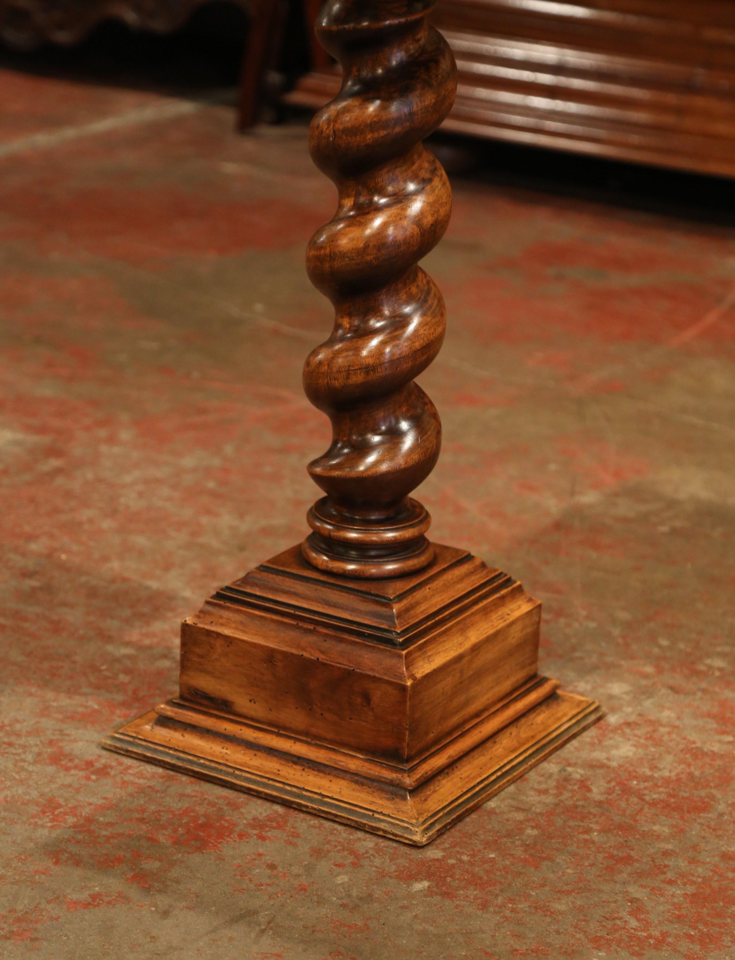 19th Century French Carved Walnut Barley Twist Pedestal Table with Square Top In Excellent Condition In Dallas, TX