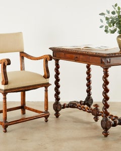 19th Century French Carved Walnut Barley Twist Writing Table