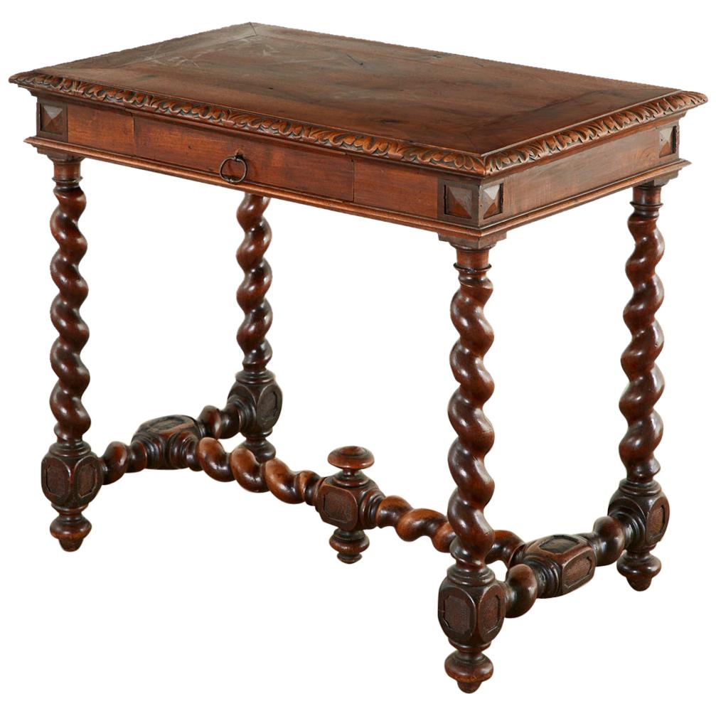 19th Century French Carved Walnut Barley Twist Writing Table