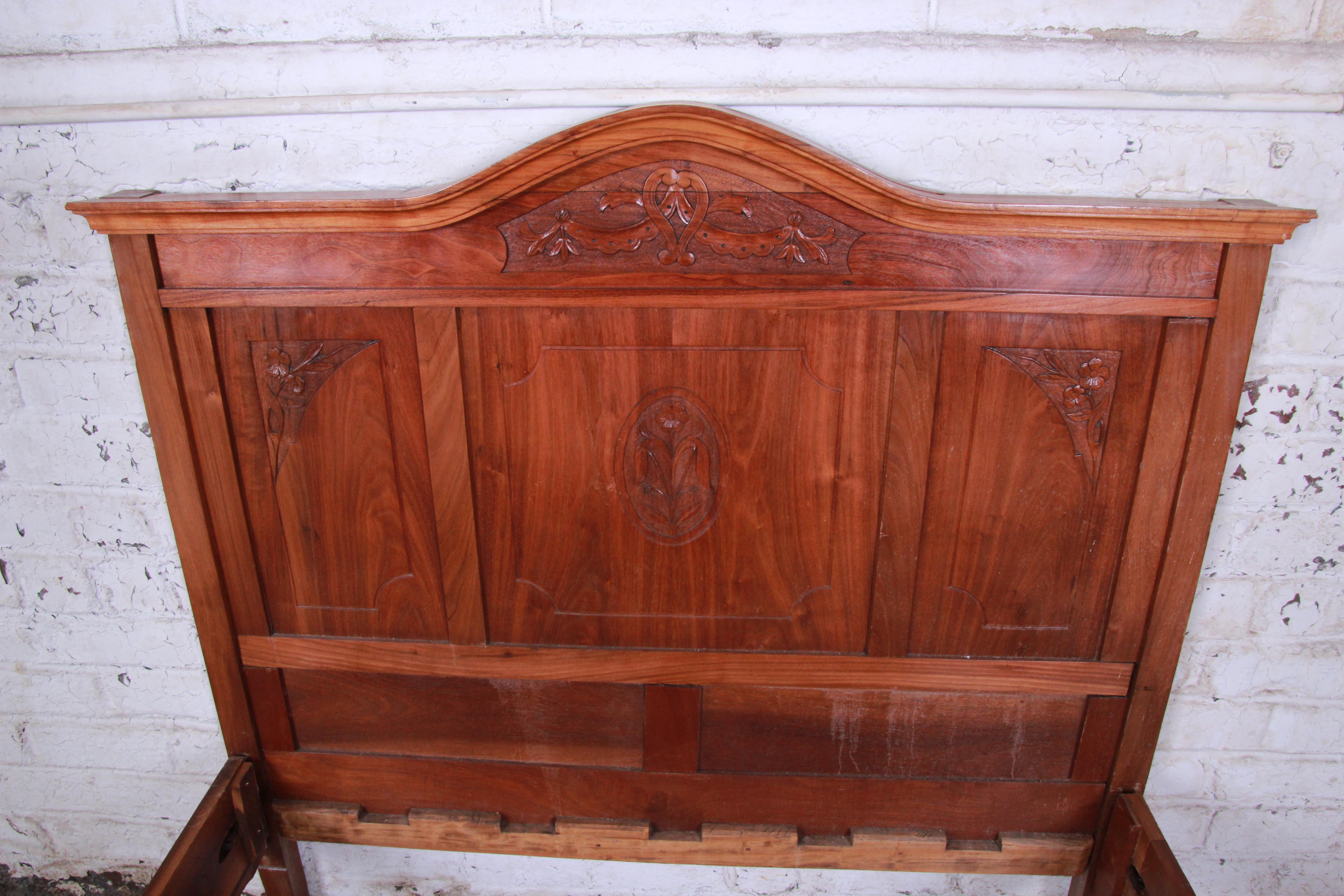 French Provincial 19th Century French Carved Walnut Bed Frame