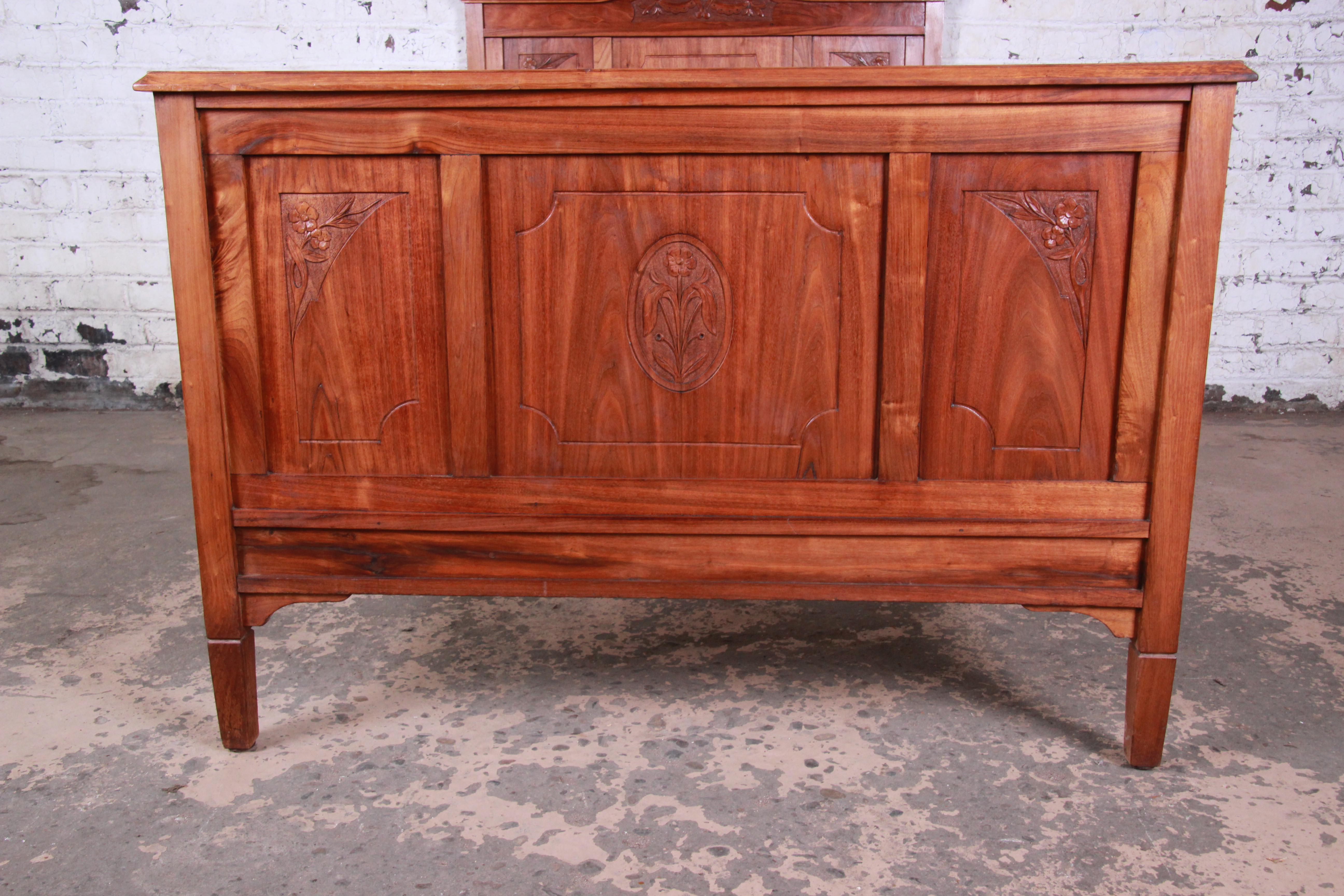 19th Century French Carved Walnut Bed Frame 1