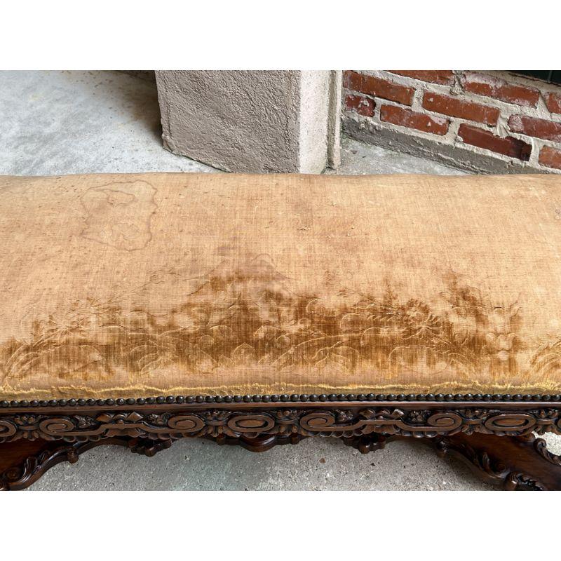 19th Century French Carved Walnut Bench Ottoman Seat Louis XIV Baroque Style 4