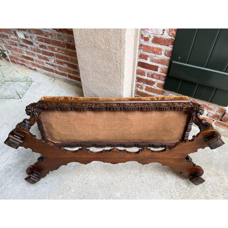 19th Century French Carved Walnut Bench Ottoman Seat Louis XIV Baroque Style 6