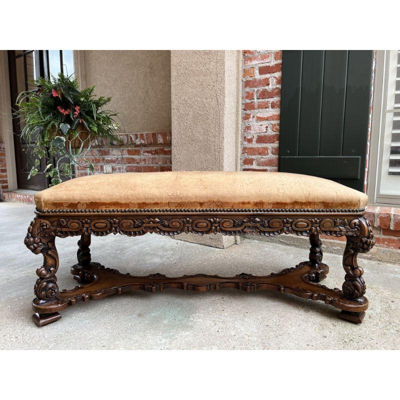 Late 19th Century 19th Century French Carved Walnut Bench Ottoman Seat Louis XIV Baroque Style