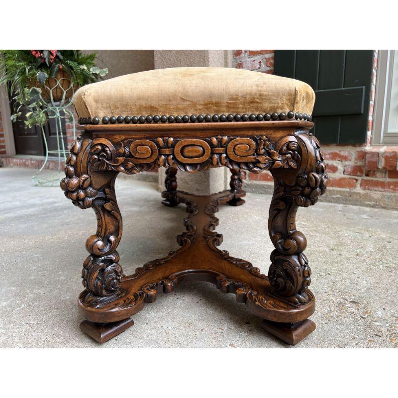 19th Century French Carved Walnut Bench Ottoman Seat Louis XIV Baroque Style 2
