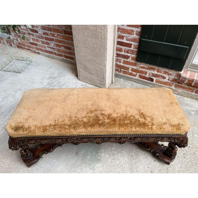 19th Century French Carved Walnut Bench Ottoman Seat Louis XIV Baroque Style 3