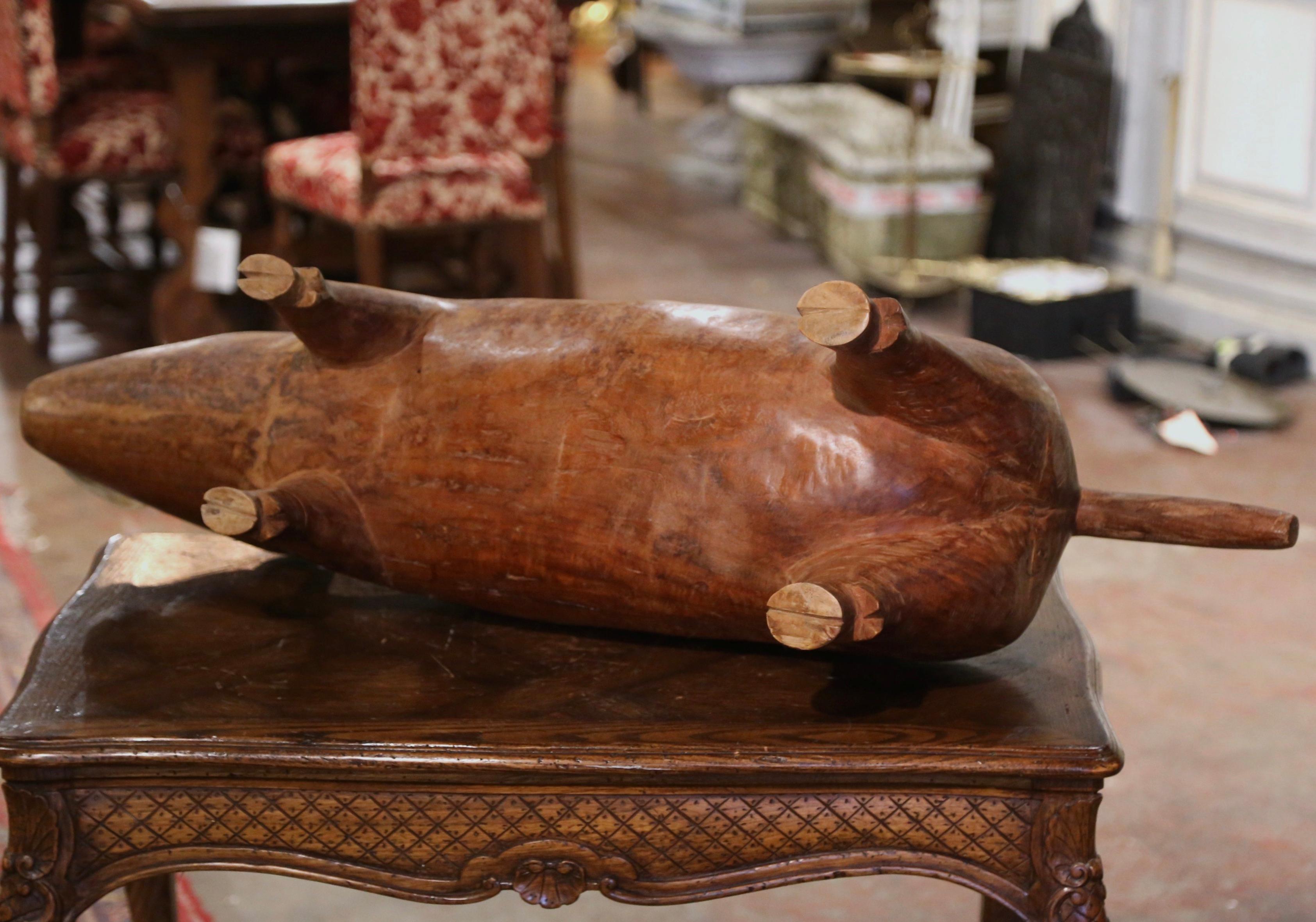 19th Century French Carved Walnut Boar Sculpture Footstool 6