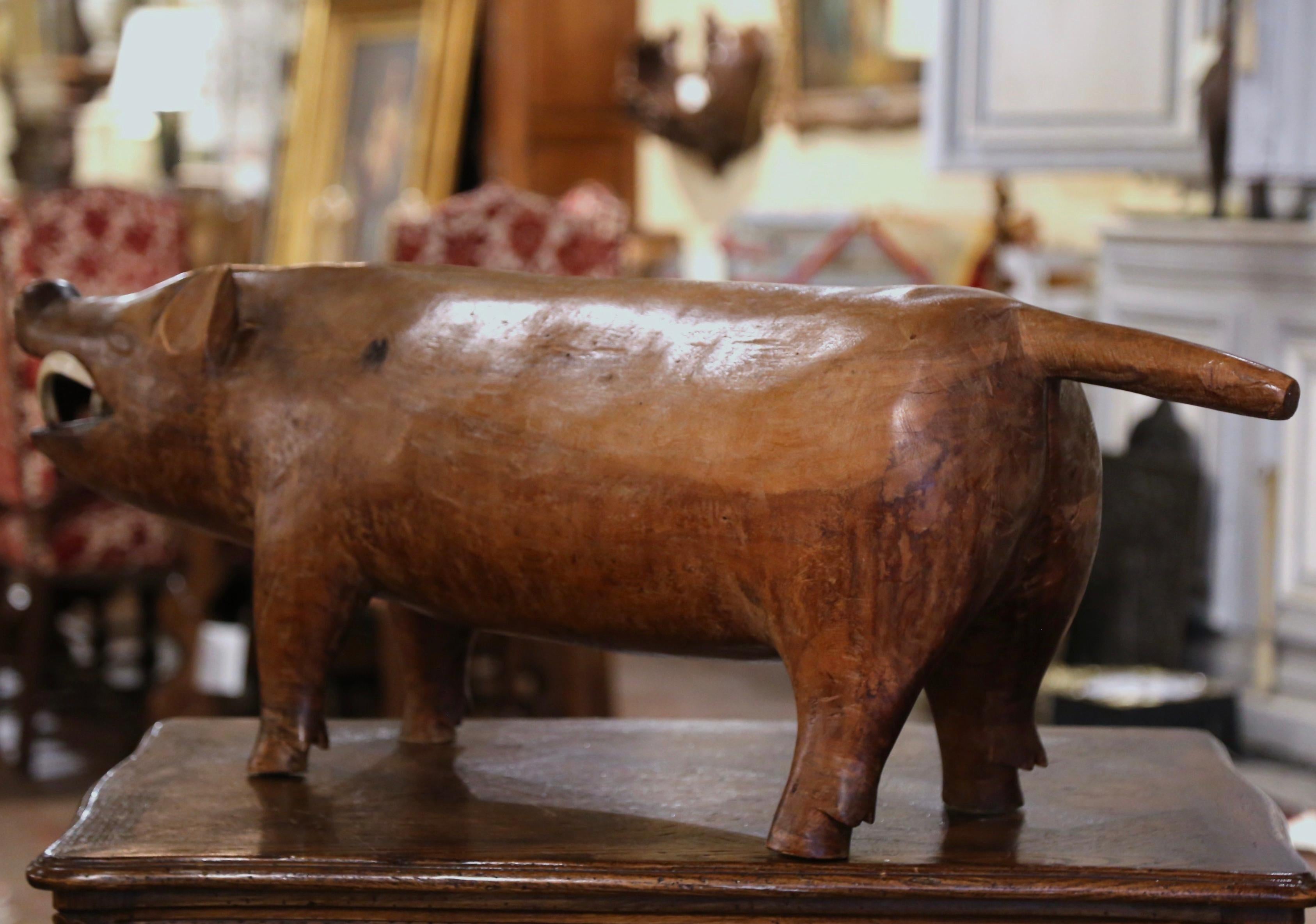 19th Century French Carved Walnut Boar Sculpture Footstool 4