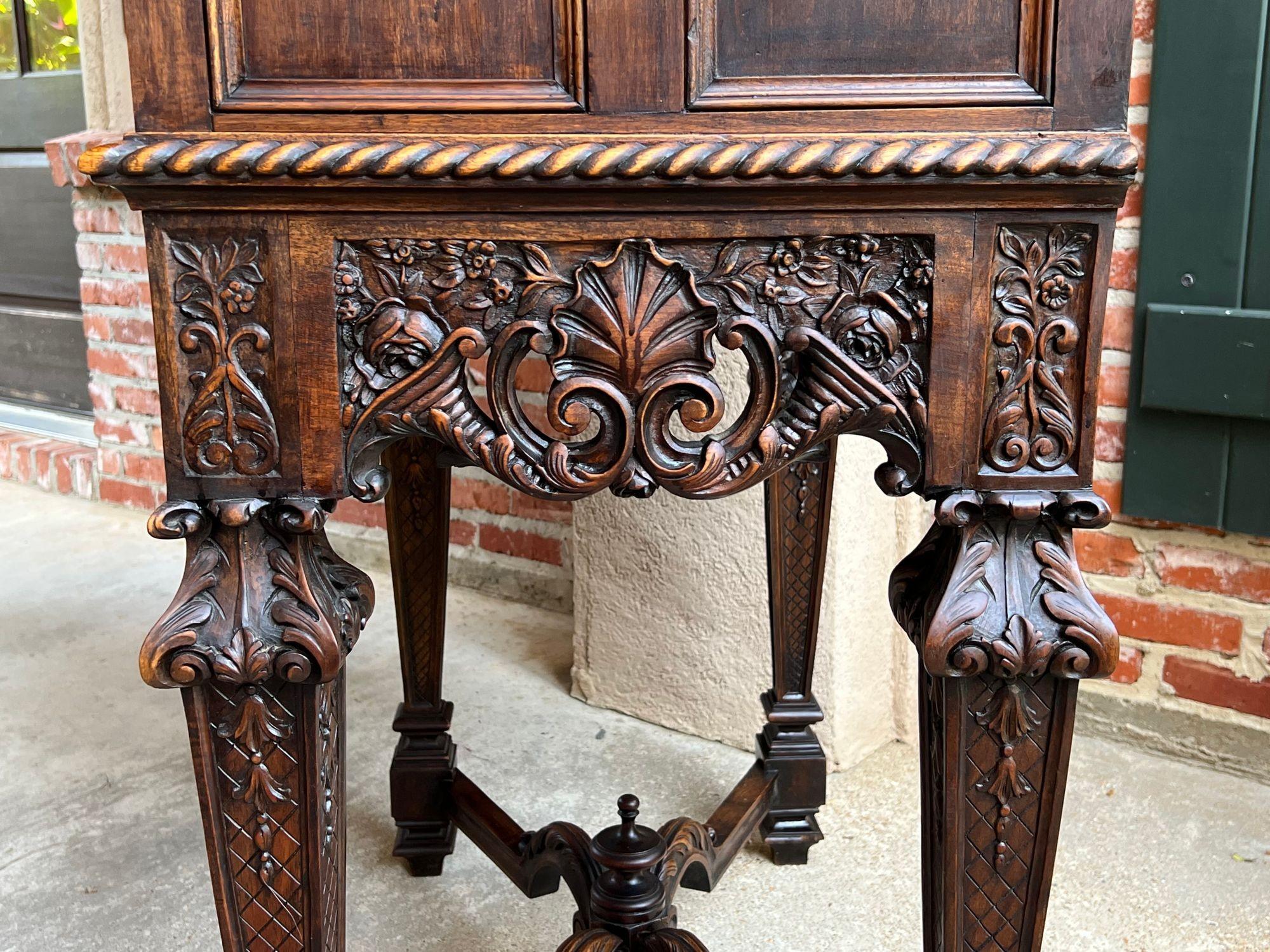 Antique French Carved Walnut Cabinet Wine Bar Renaissance Bookcase c1890 For Sale 7