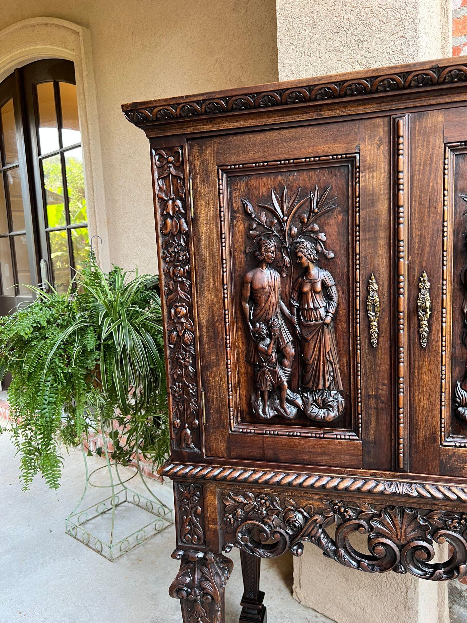 Antique French Carved Walnut Cabinet Wine Bar Renaissance Bookcase c1890 For Sale 8