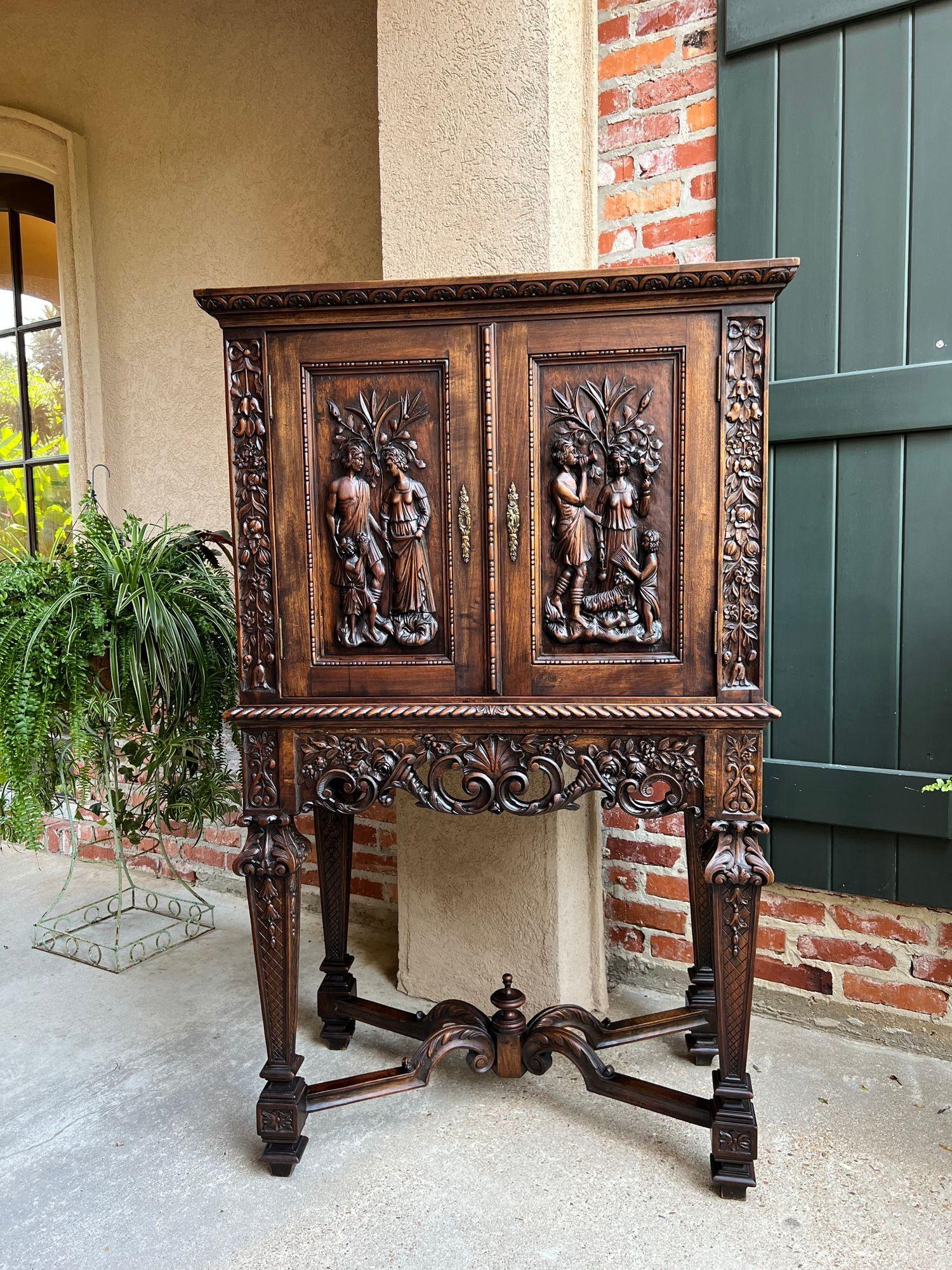 Antique French Carved Walnut Cabinet Wine Bar Renaissance Bookcase c1890 For Sale 11