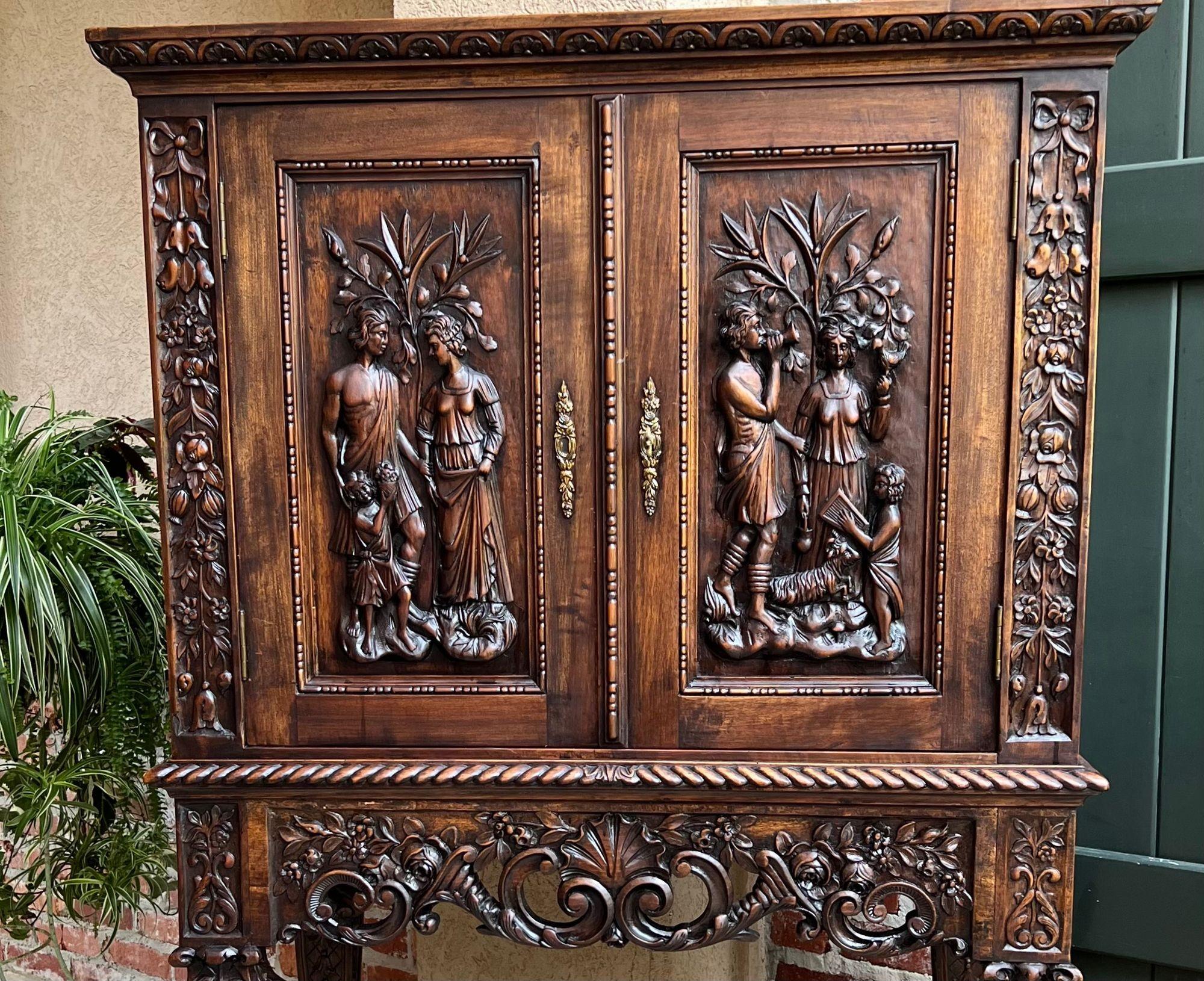Antique French Carved Walnut Cabinet Wine Bar Renaissance Bookcase c1890 For Sale 14