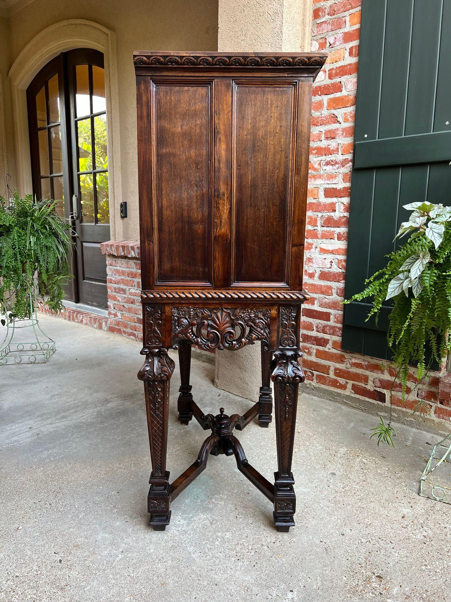 Baroque Antique French Carved Walnut Cabinet Wine Bar Renaissance Bookcase c1890 For Sale