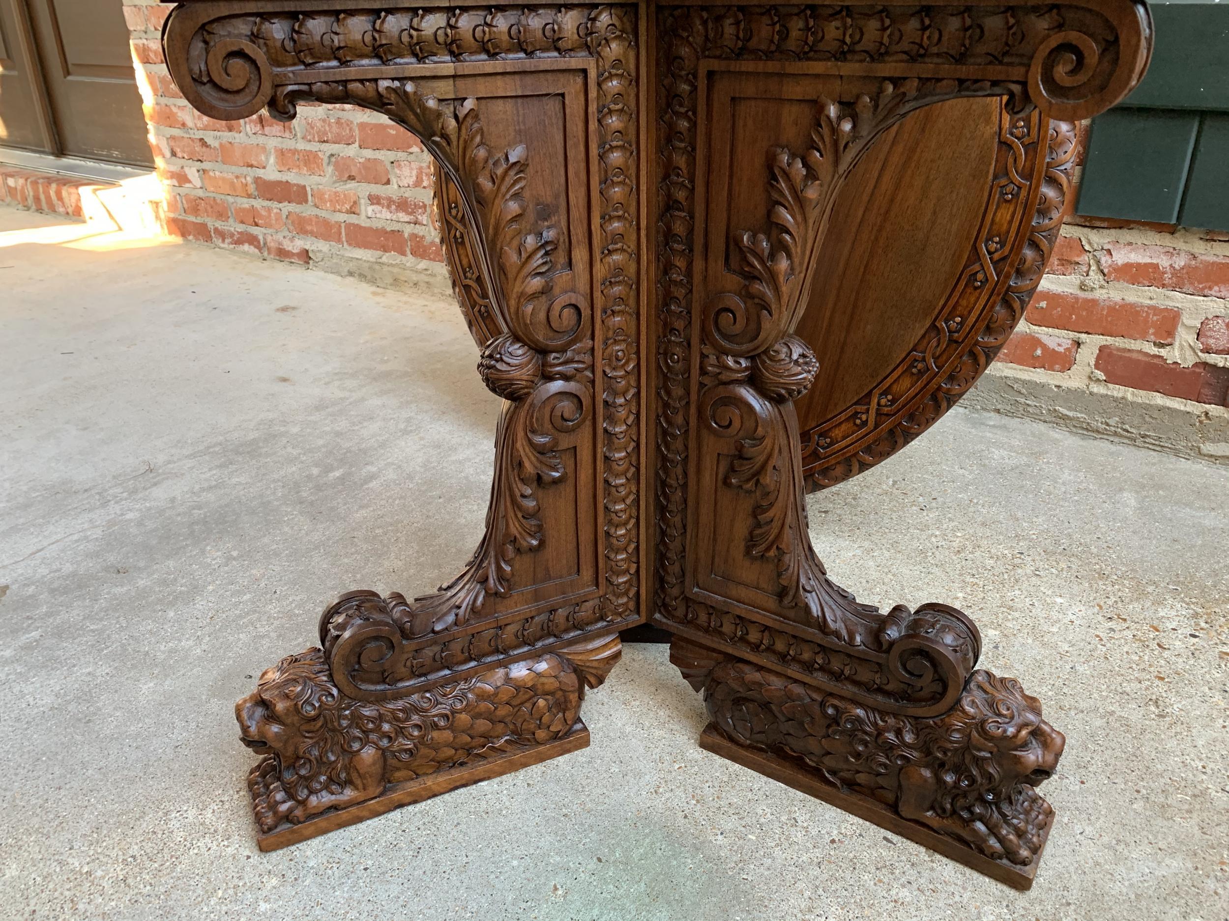 19th Century French Carved Walnut Center Table Round Foyer Lion Louis XIV Style 4