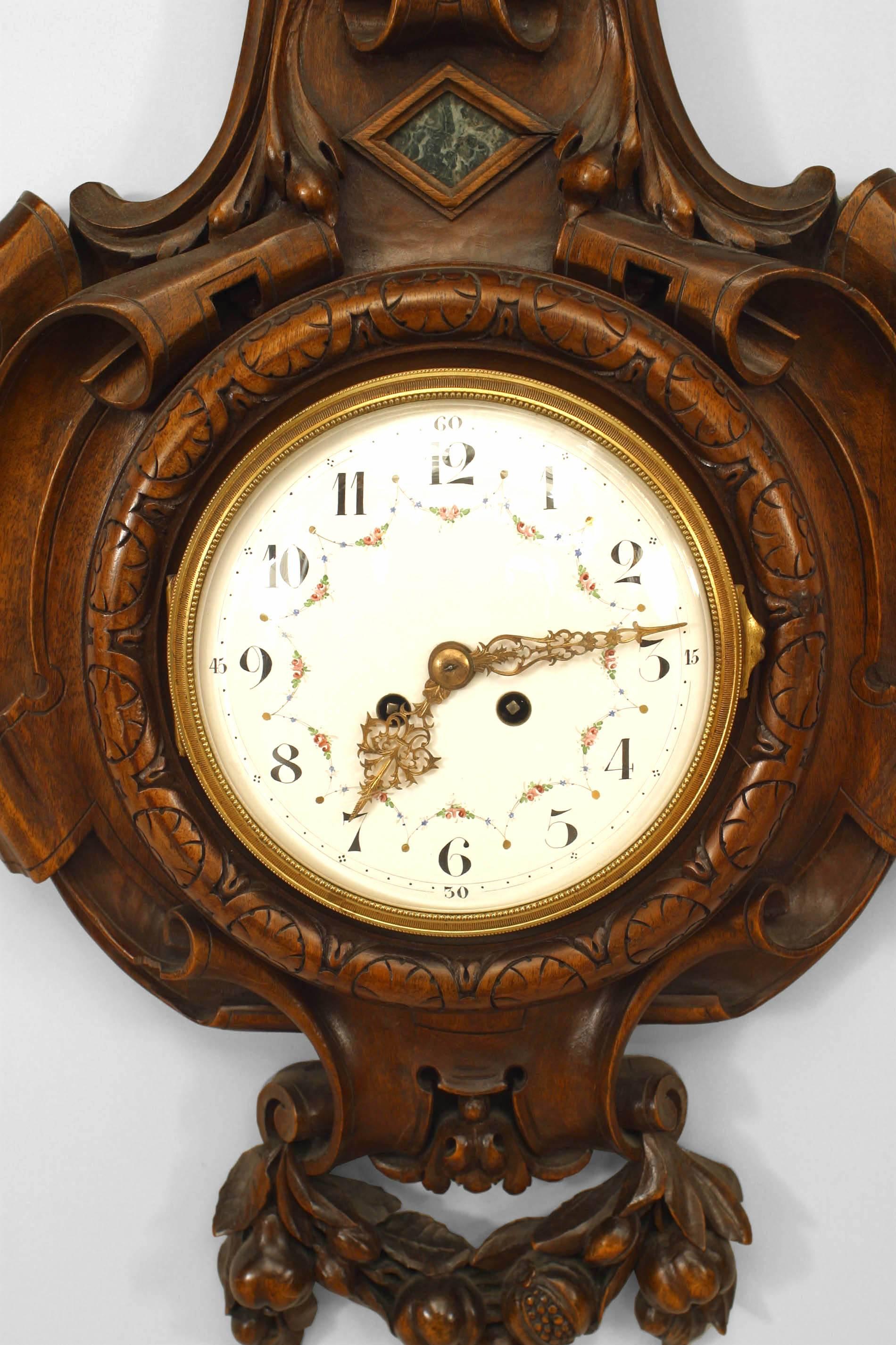 Pair of French Walnut Clocks & Barometers For Sale 2