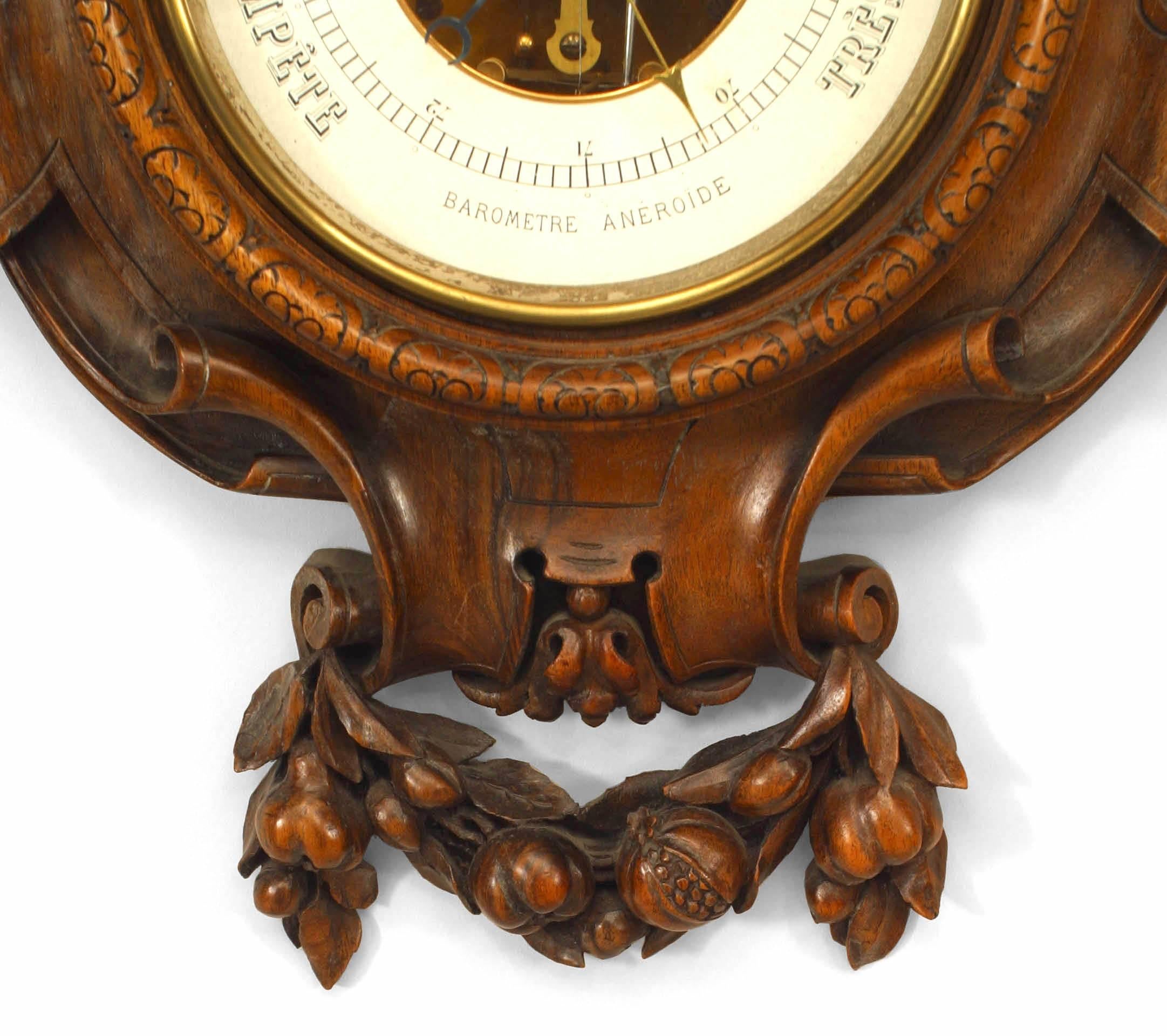 Pair of French Walnut Clocks & Barometers For Sale 3