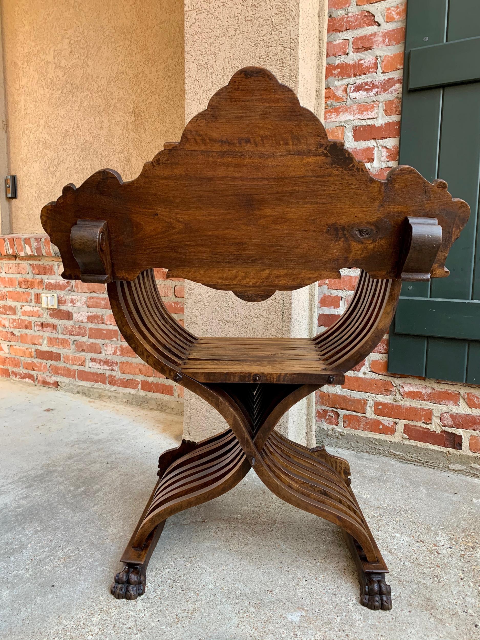 19th century French Carved Walnut Dagobert Curule Chair Arm Throne Renaissance 7