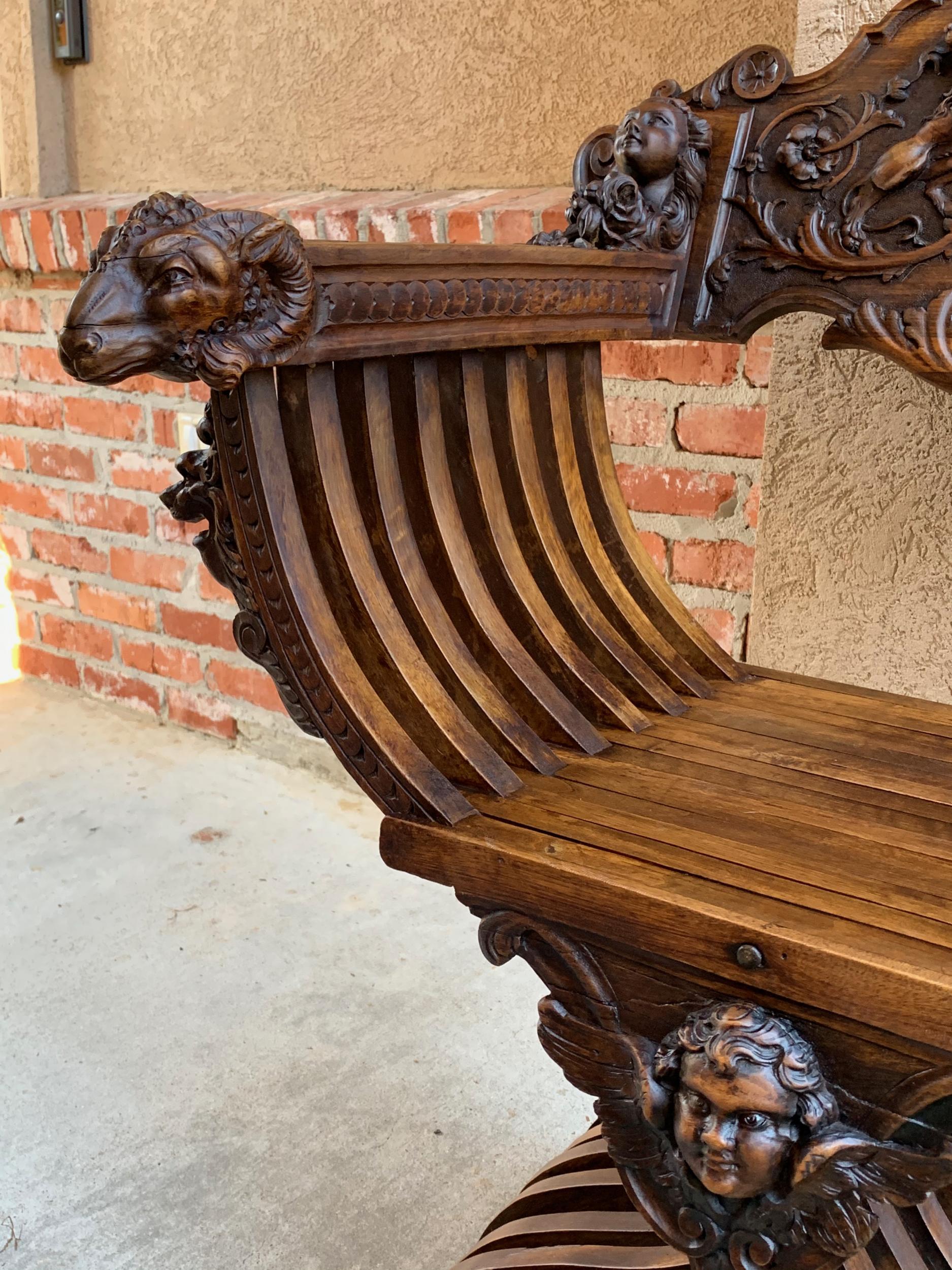 19th century French Carved Walnut Dagobert Curule Chair Arm Throne Renaissance 12