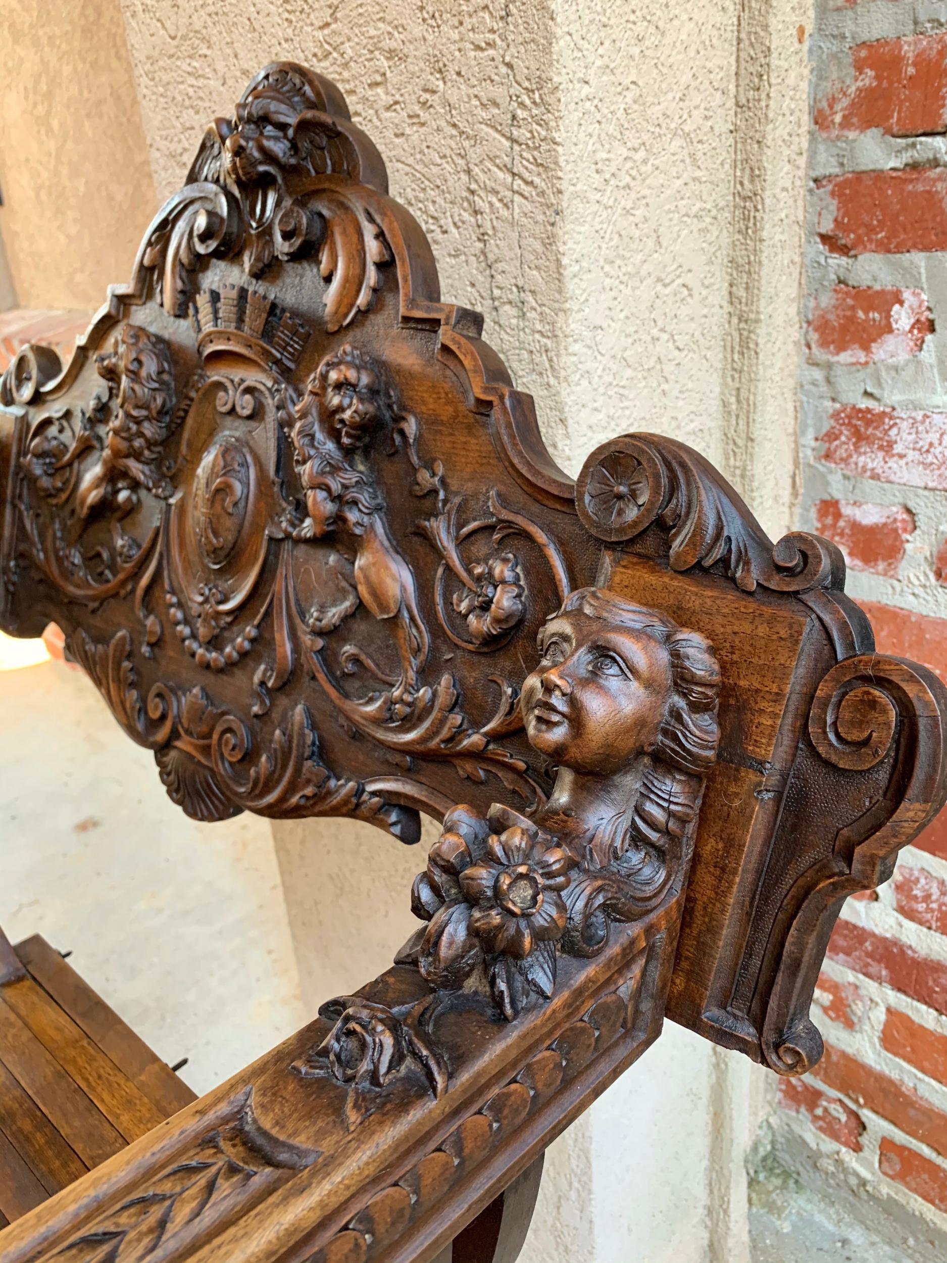 19th century French Carved Walnut Dagobert Curule Chair Arm Throne Renaissance 2