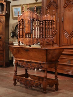 19th Century French Carved Walnut Dough Box and Matching Hanging Bread Box