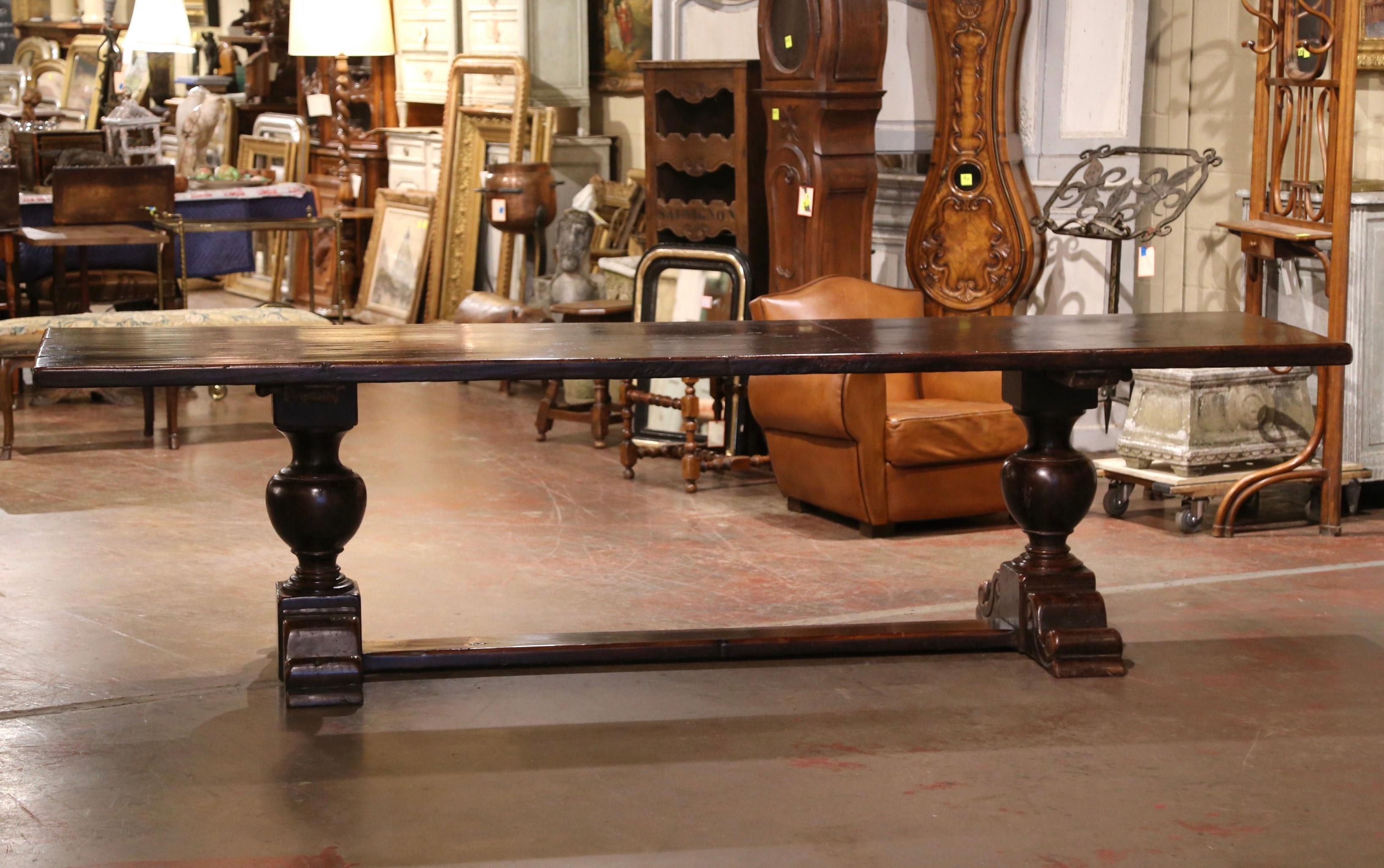 19th Century French Carved Walnut Farm Trestle Table on Double-Pedestal Base 5