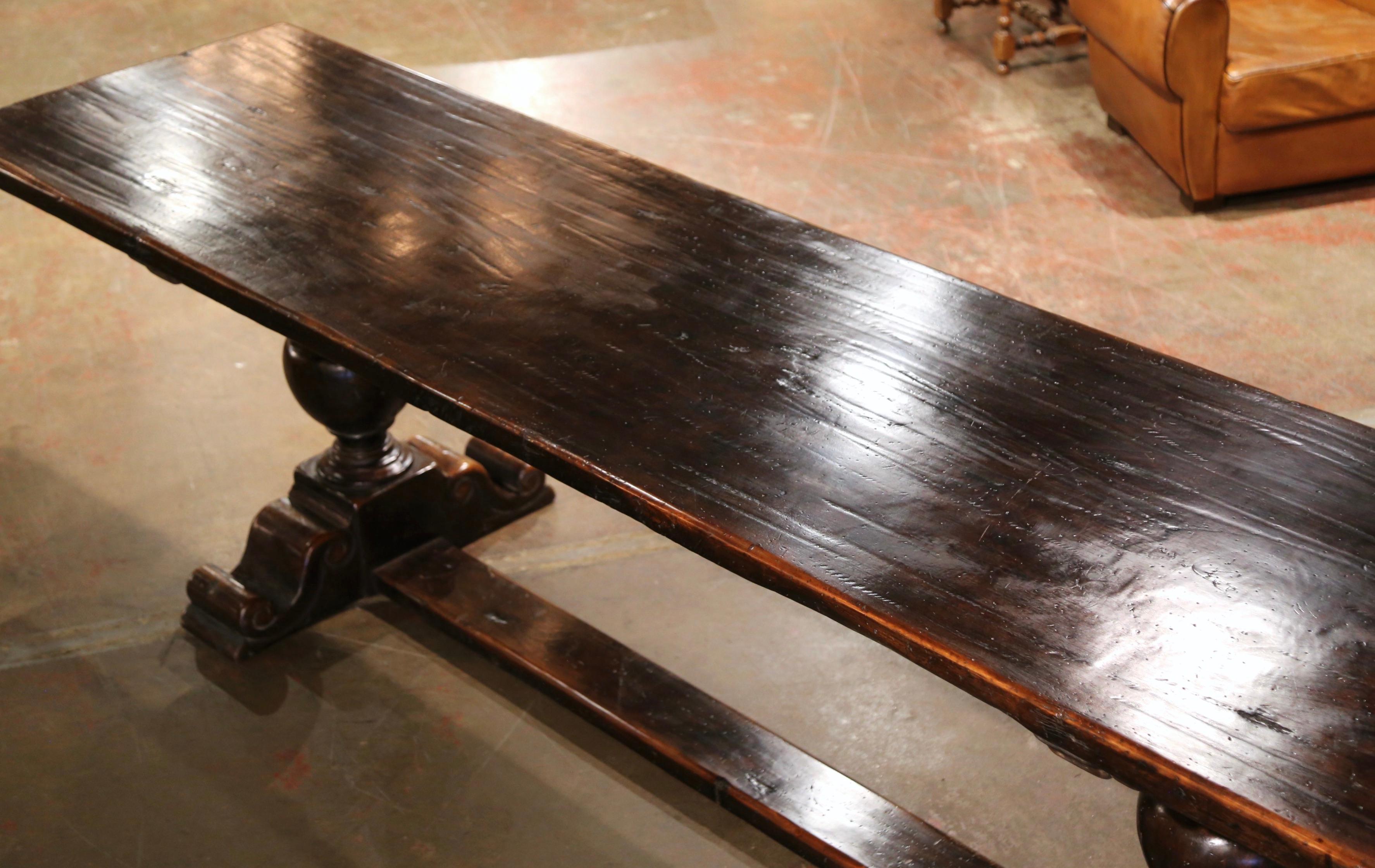 Louis XIII 19th Century French Carved Walnut Farm Trestle Table on Double-Pedestal Base