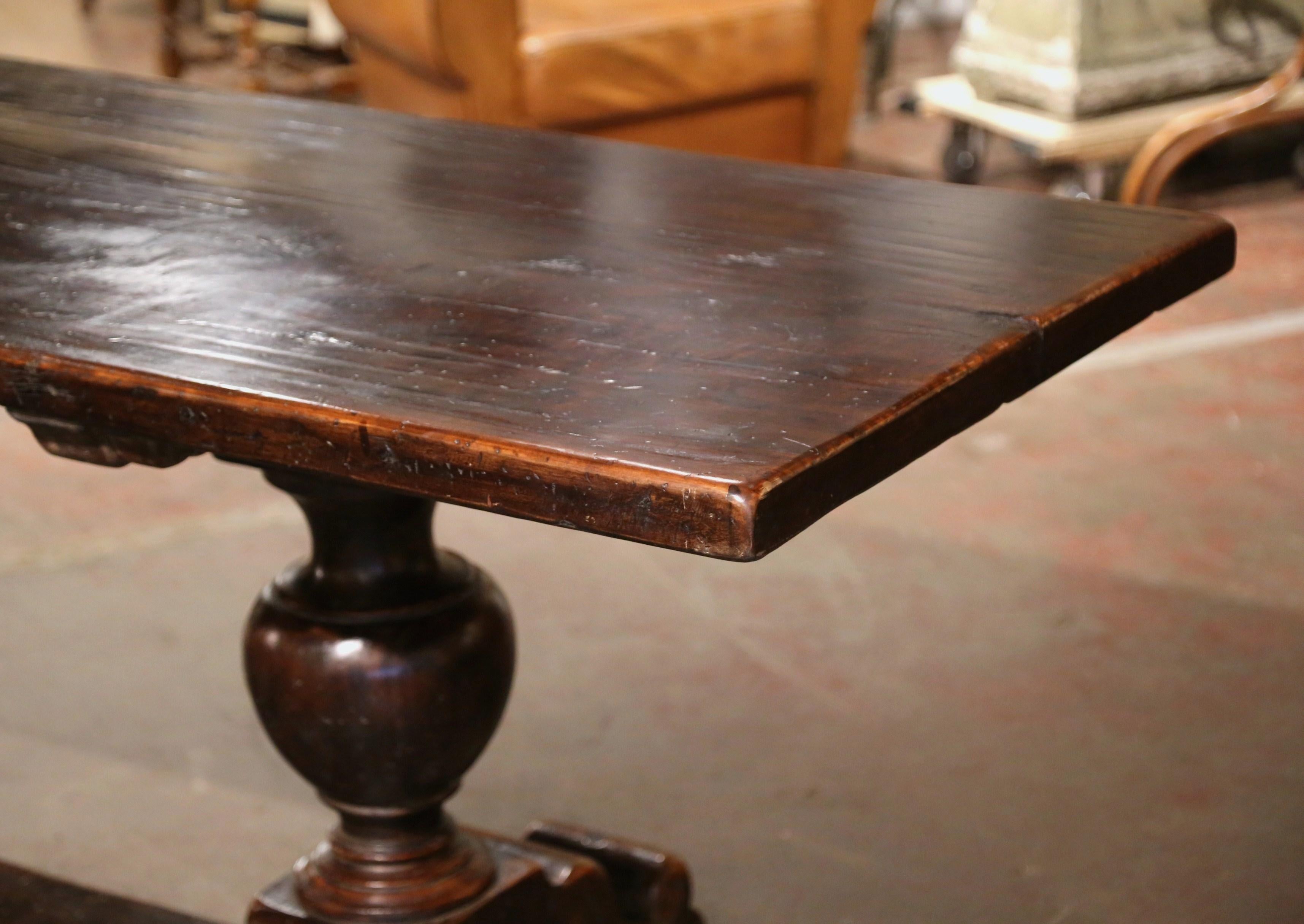 Hand-Carved 19th Century French Carved Walnut Farm Trestle Table on Double-Pedestal Base