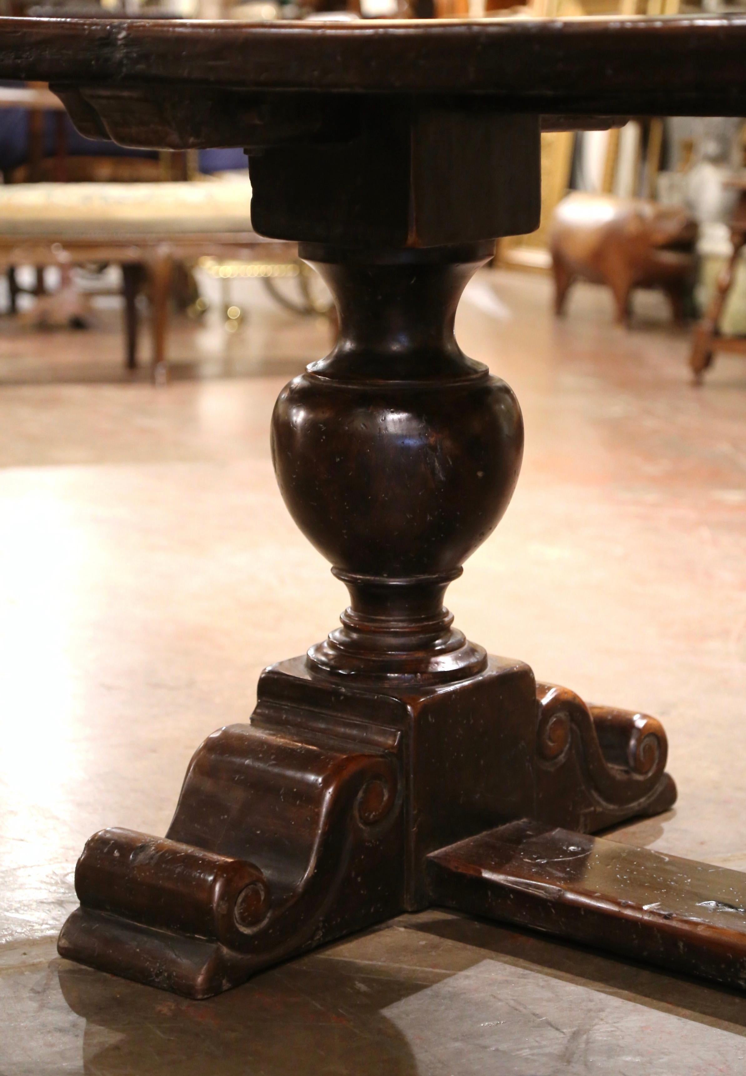 19th Century French Carved Walnut Farm Trestle Table on Double-Pedestal Base In Excellent Condition In Dallas, TX