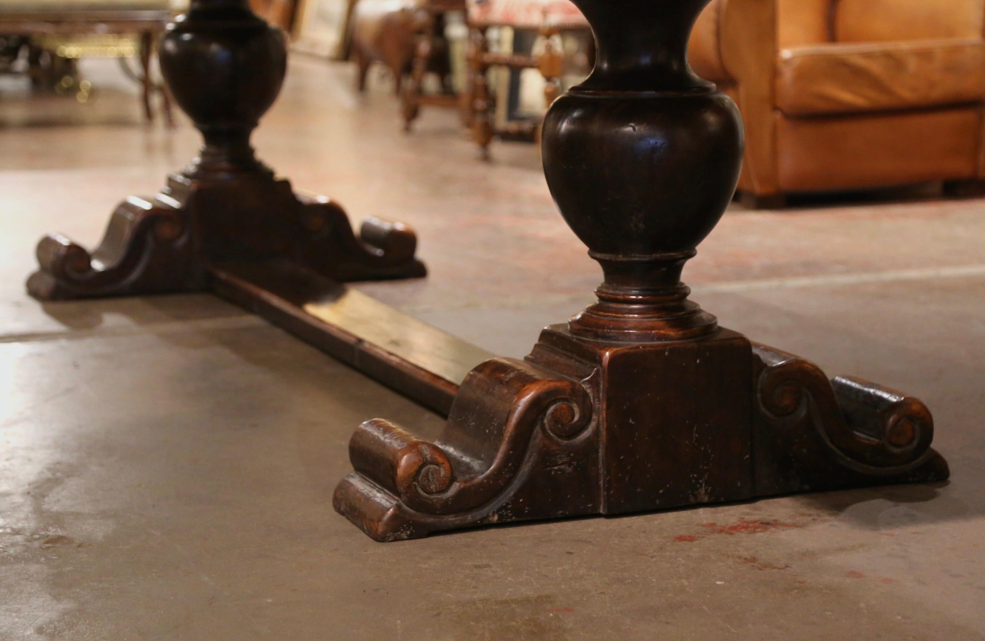 19th Century French Carved Walnut Farm Trestle Table on Double-Pedestal Base 2