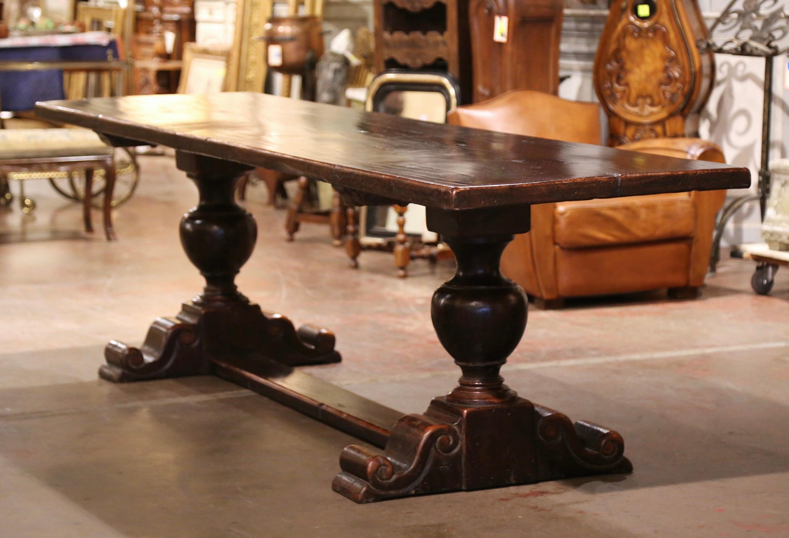 19th Century French Carved Walnut Farm Trestle Table on Double-Pedestal Base 3