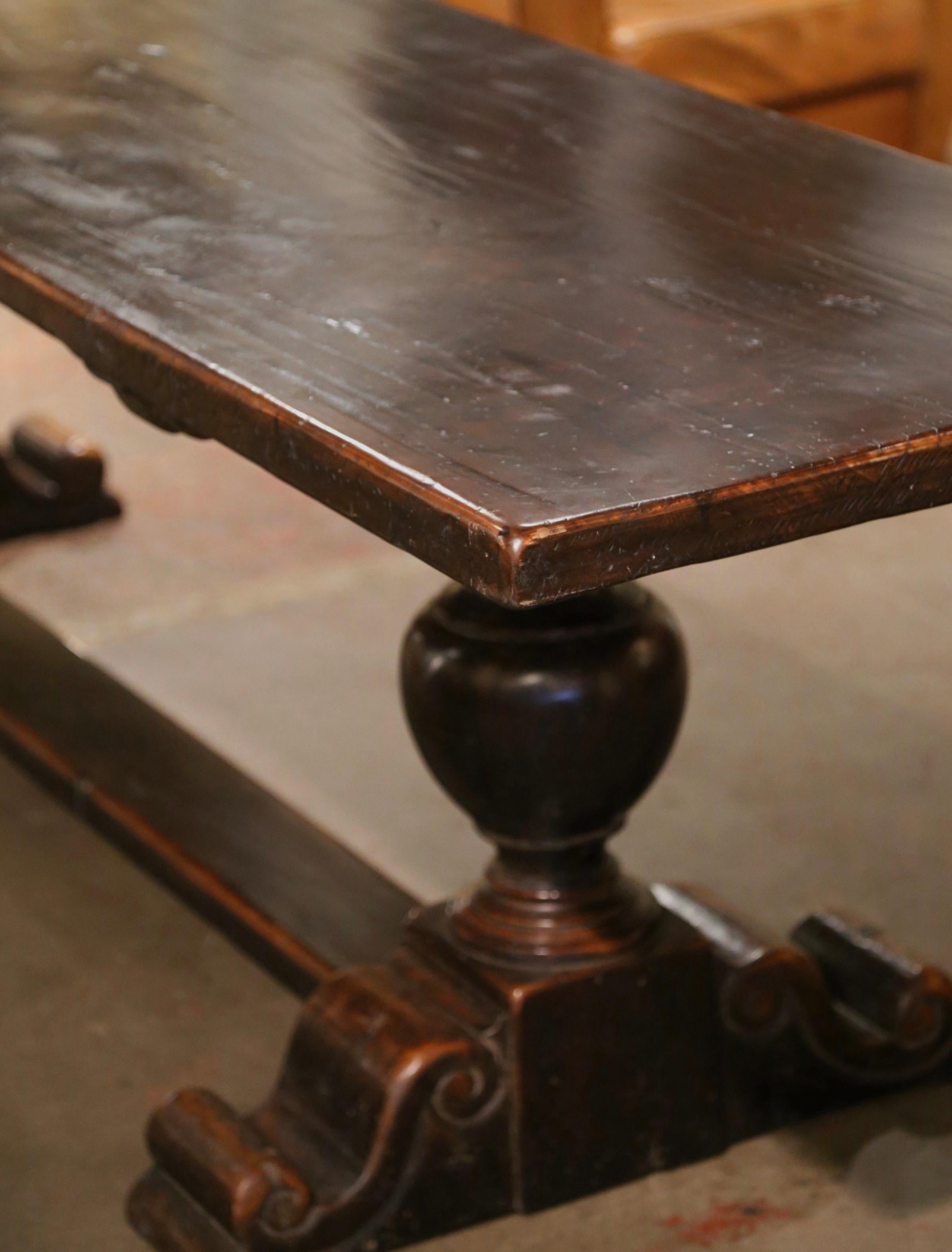 19th Century French Carved Walnut Farm Trestle Table on Double-Pedestal Base 4