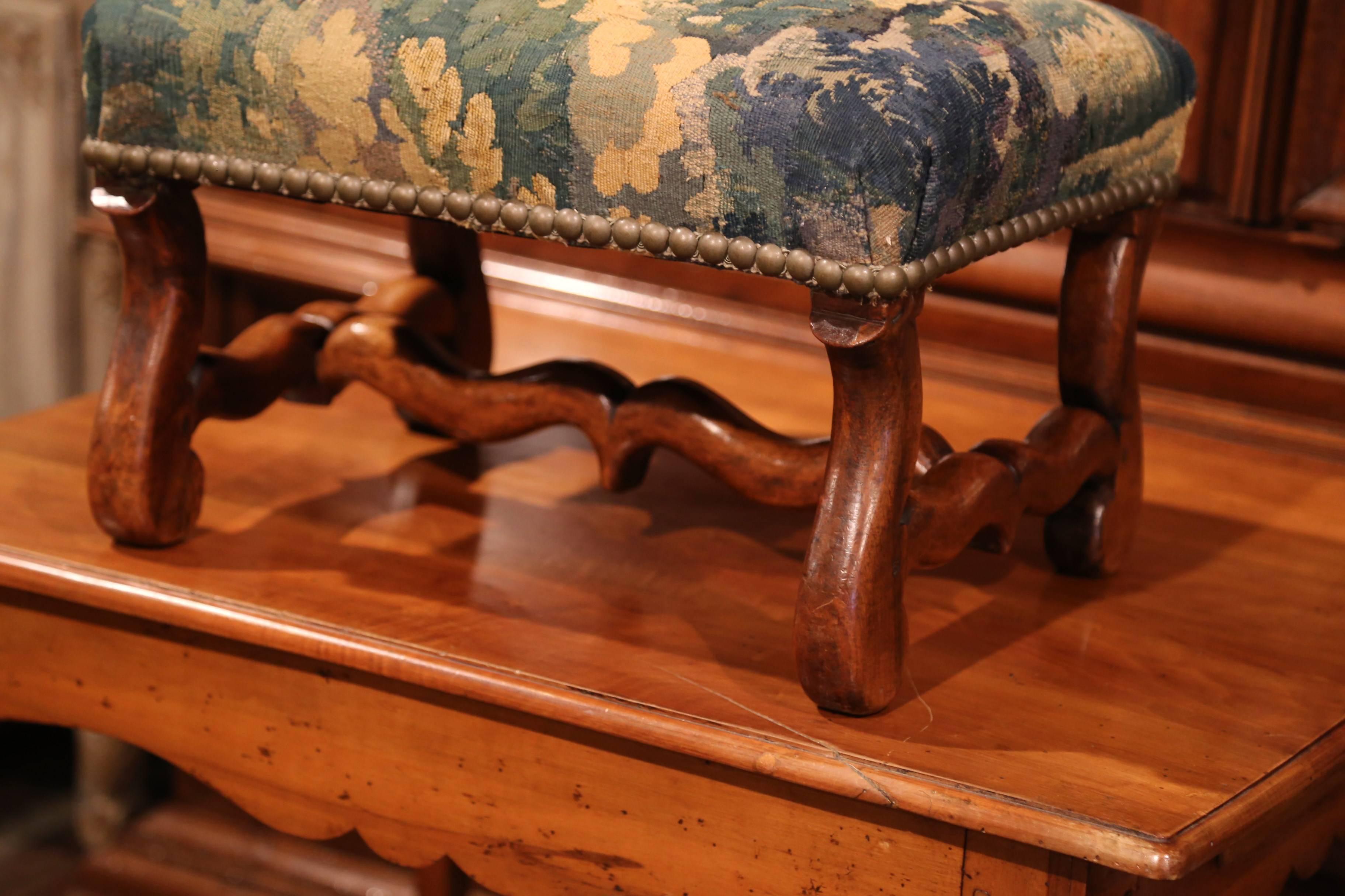 19th Century French Carved Walnut Footstool with 18th Century Aubusson Tapestry 1